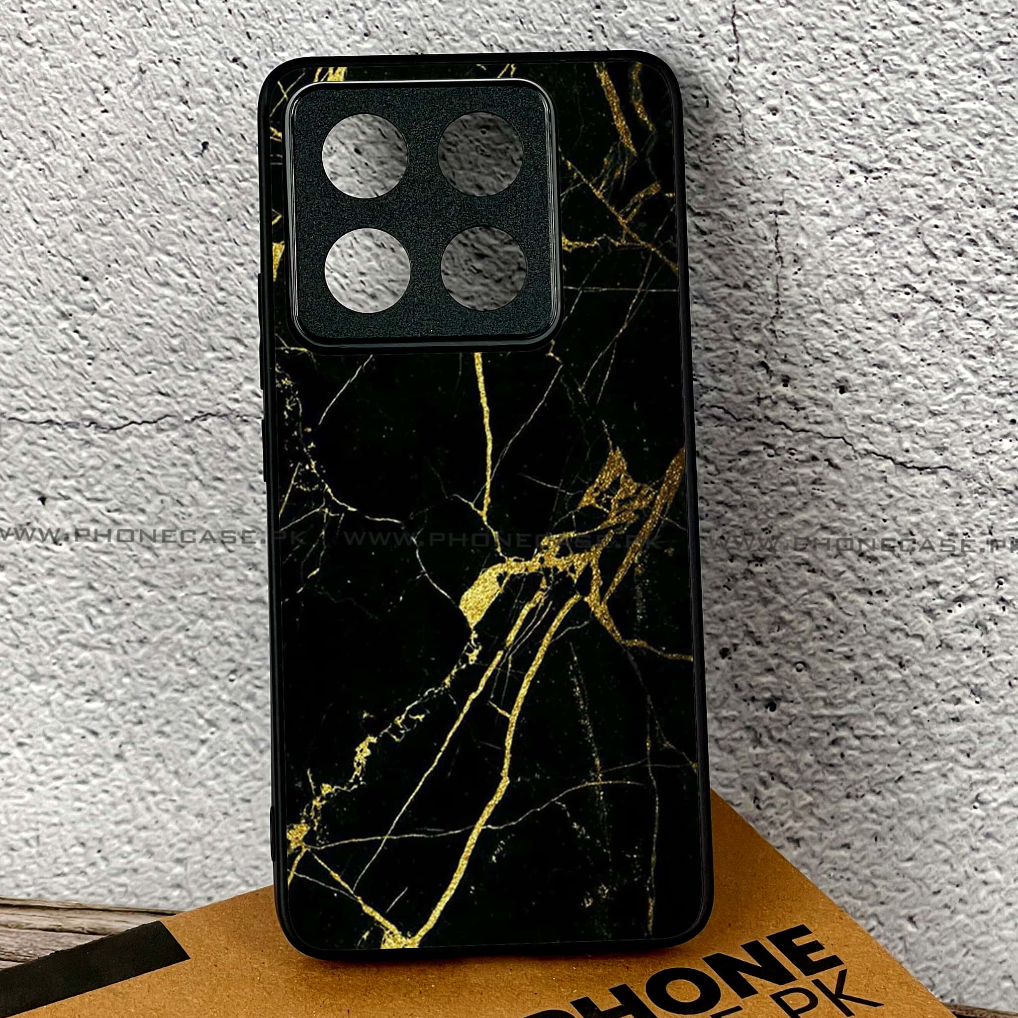 Xiaomi 14T Pro - Black Marble Series - Premium Printed Glass soft Bumper shock Proof Case