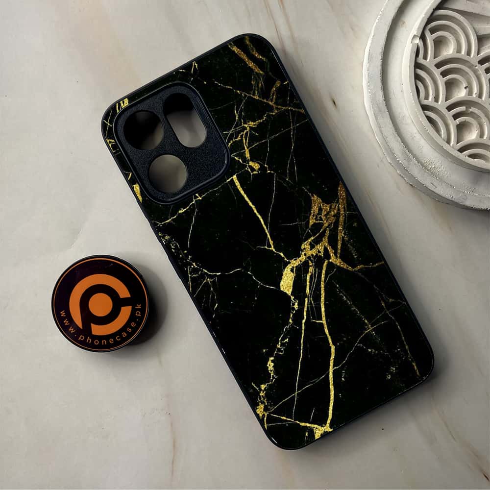 Oppo Reno 14F - Black Marble Series - Premium Metal Printed Soft Bumper Shockproof Case