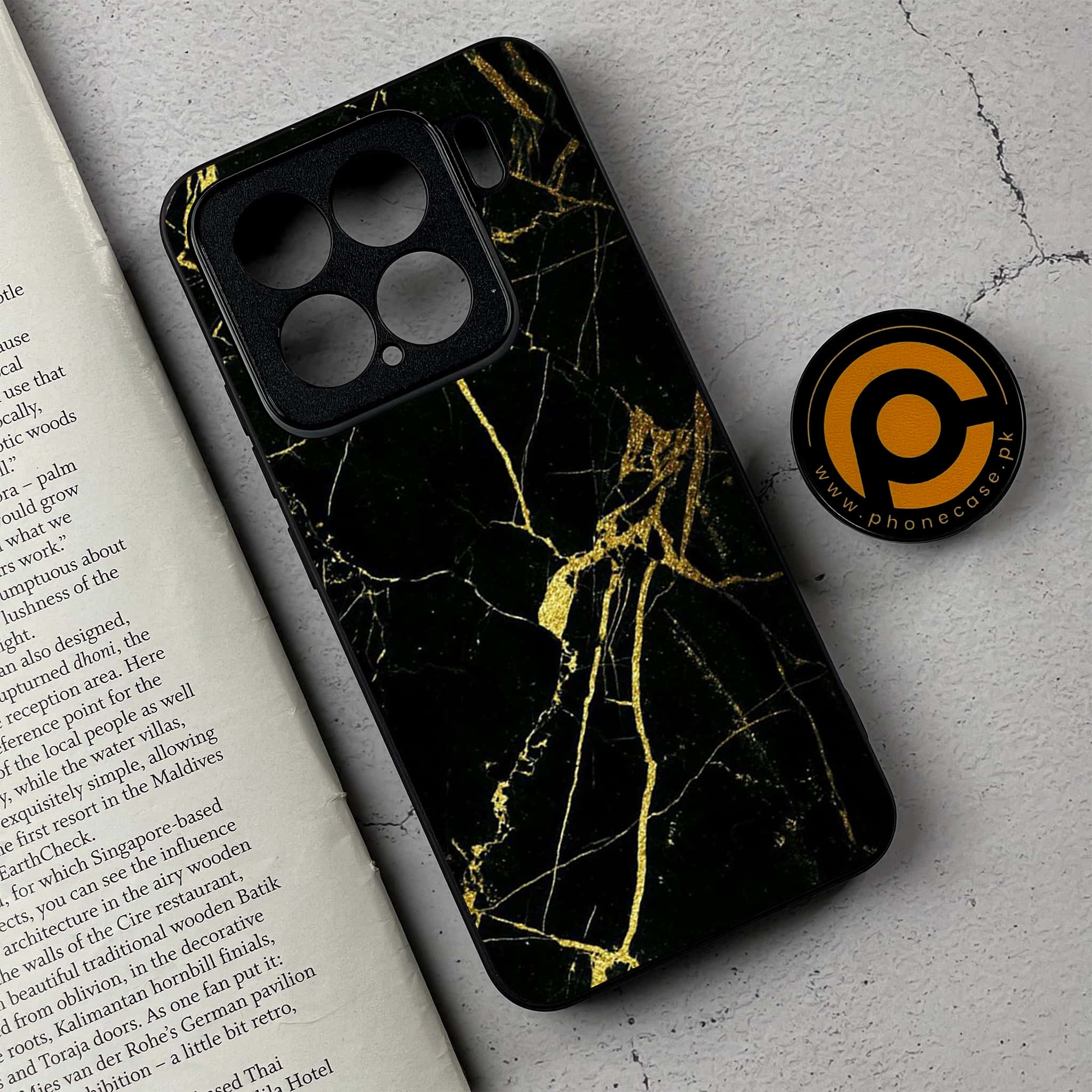 Xiaomi 15 - Black Marble Series  - Premium Metal Printed soft Bumper shock Proof Case