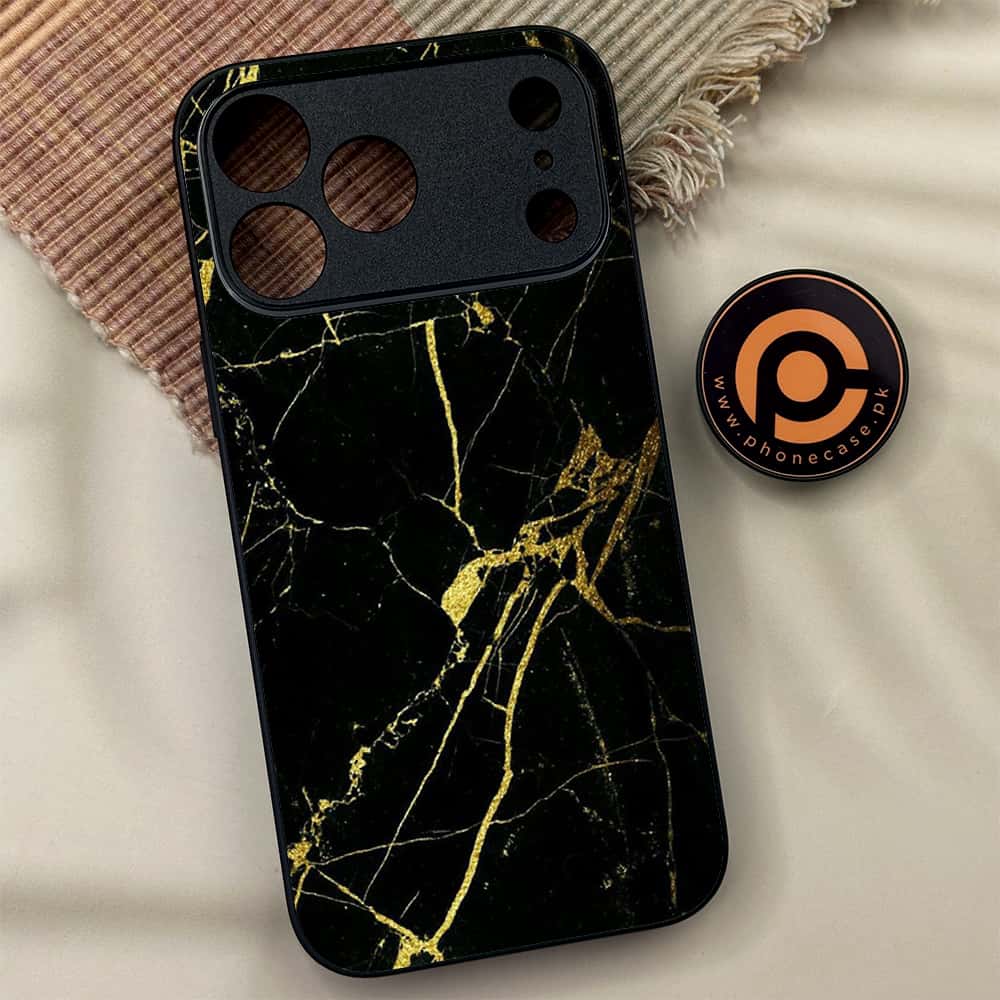 iPhone 17 Pro Max - Black Marble Series - Premium Metal Printed soft Bumper shock Proof Case