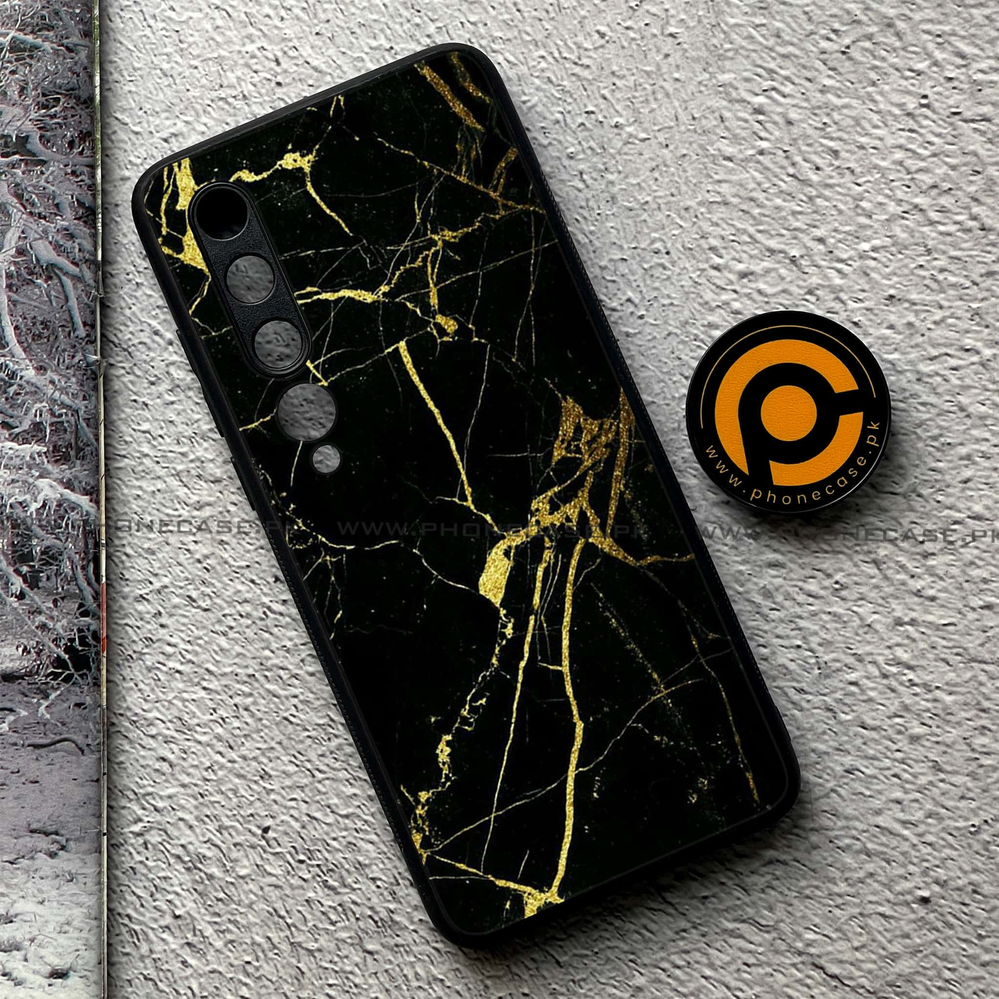 Xiaomi Mi 10 - Black Marble Series - Premium Printed Glass soft Bumper shock Proof Case