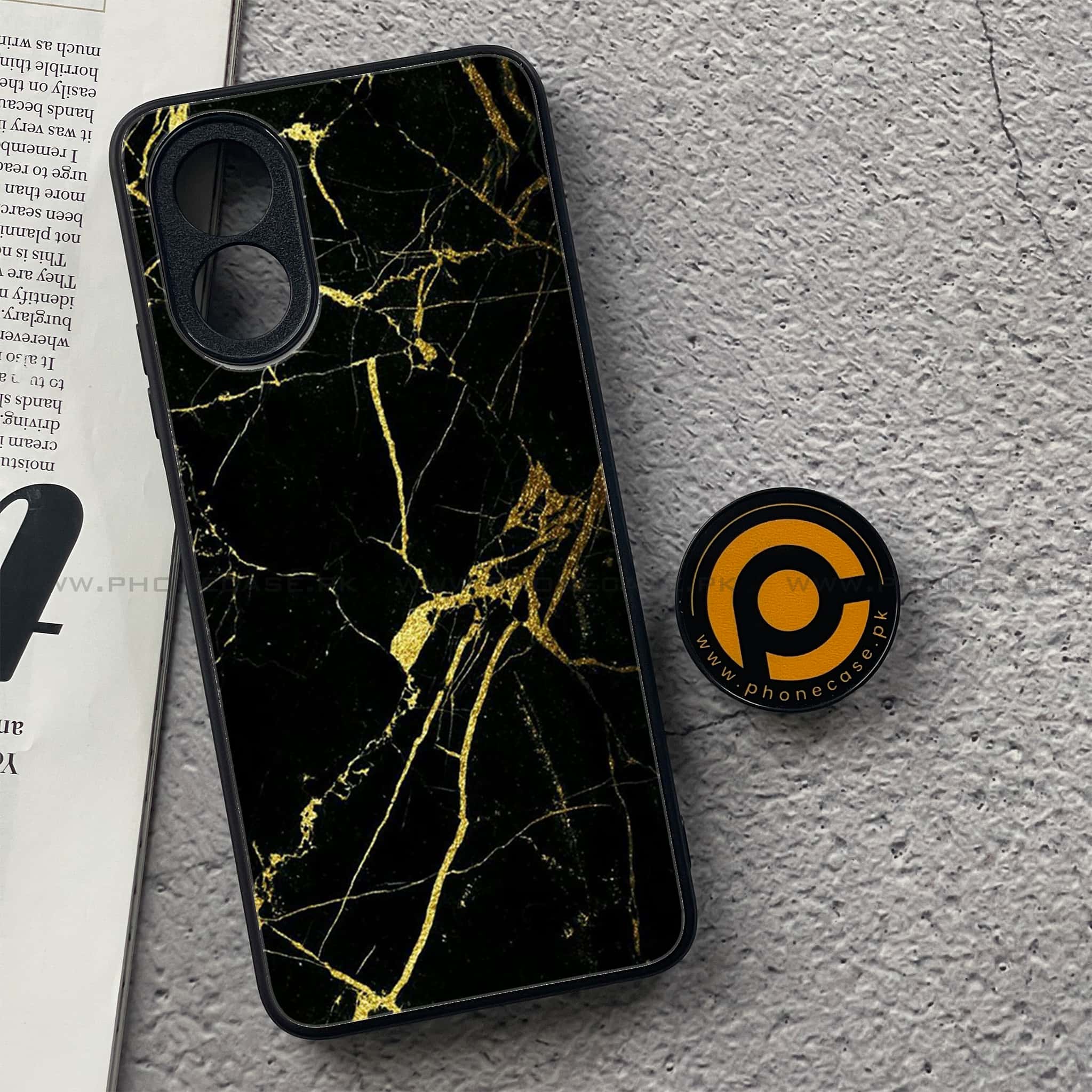 Oppo A18 4G - Black Marble Series - Premium Printed Glass soft Bumper shock Proof Case