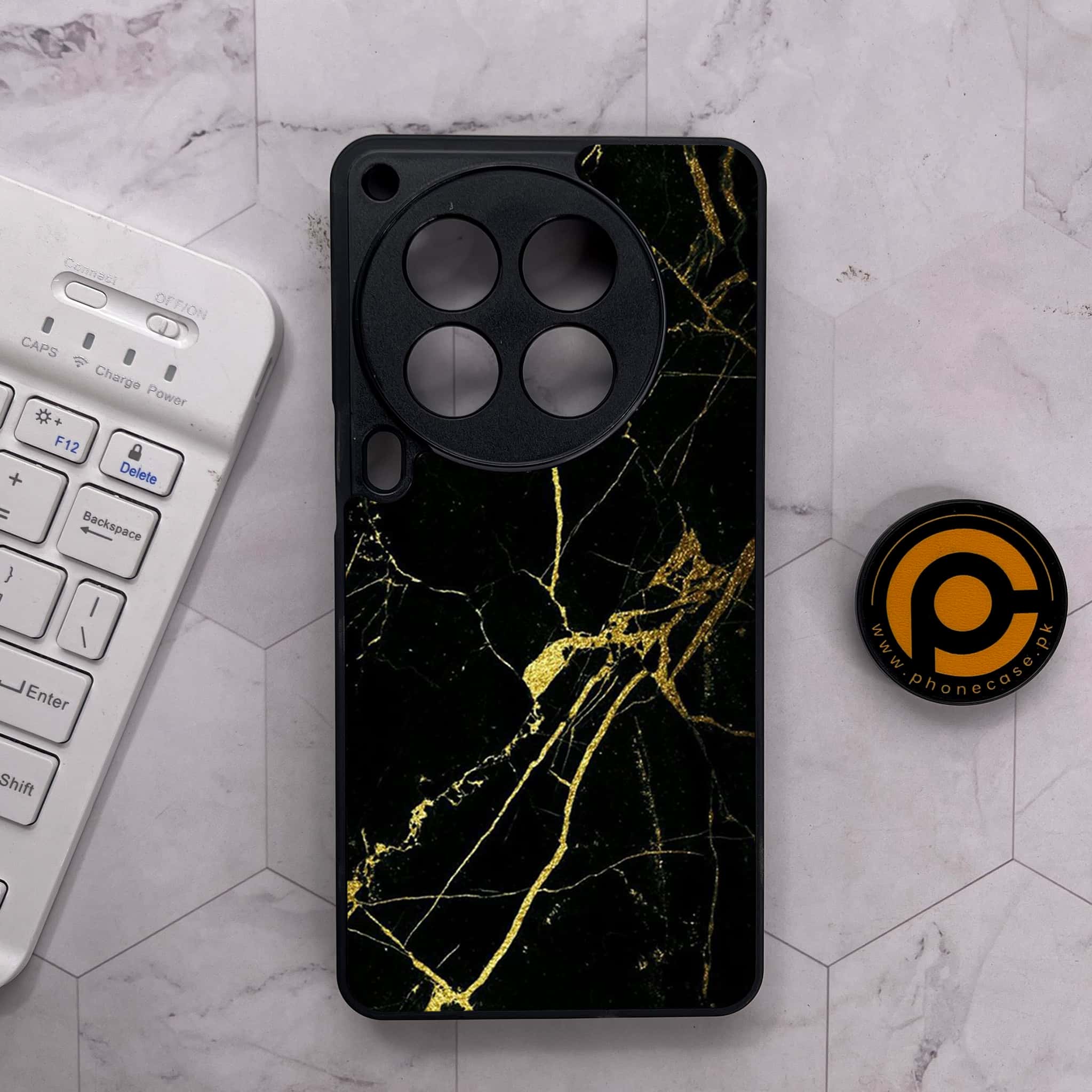 Tecno Camon 30 Premier - Black Marble Series - Premium Metal Printed soft Bumper shock Proof Case