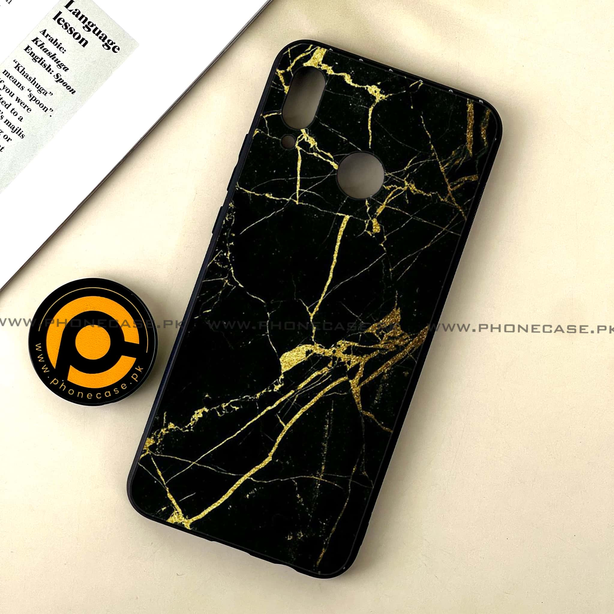 Huawei Nova 3 - Black Marble Series - Premium Printed Glass soft Bumper shock Proof Case