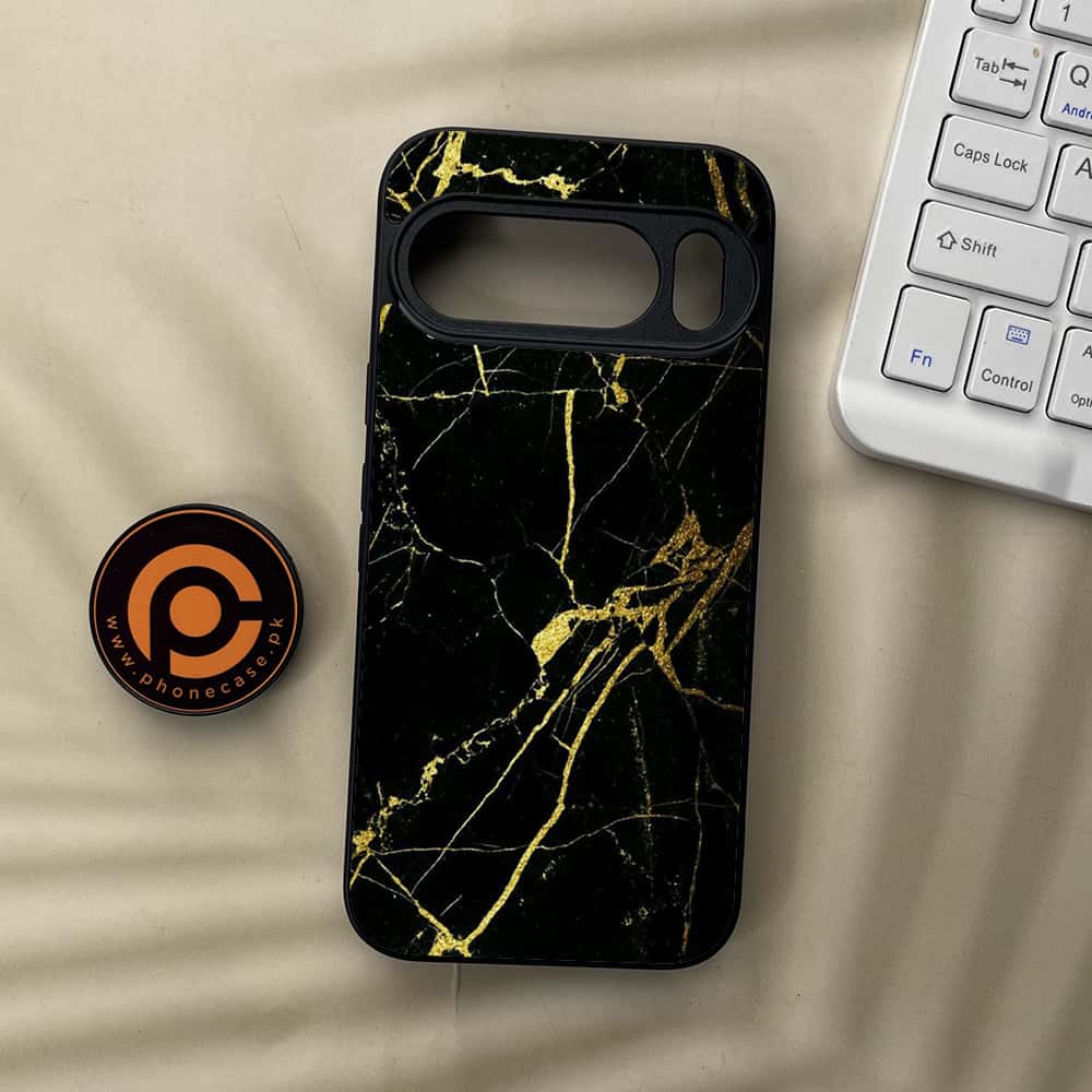 Google Pixel 10  - Black Marble Series - Premium Metal Printed soft Bumper Shockof Case