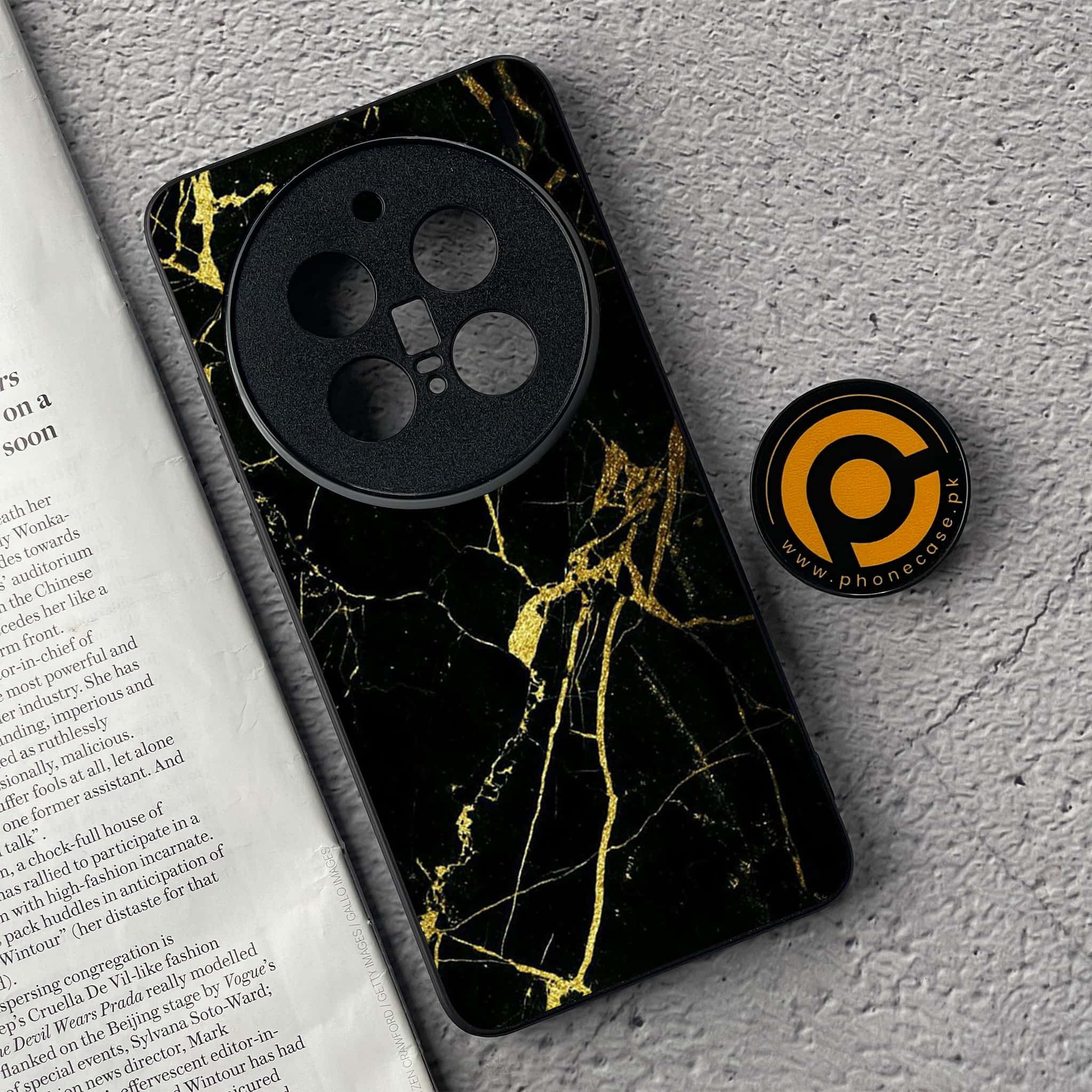 Vivo X200 Pro - Black Marble Series - Premium Metal  Printed soft Bumper shock Proof Case