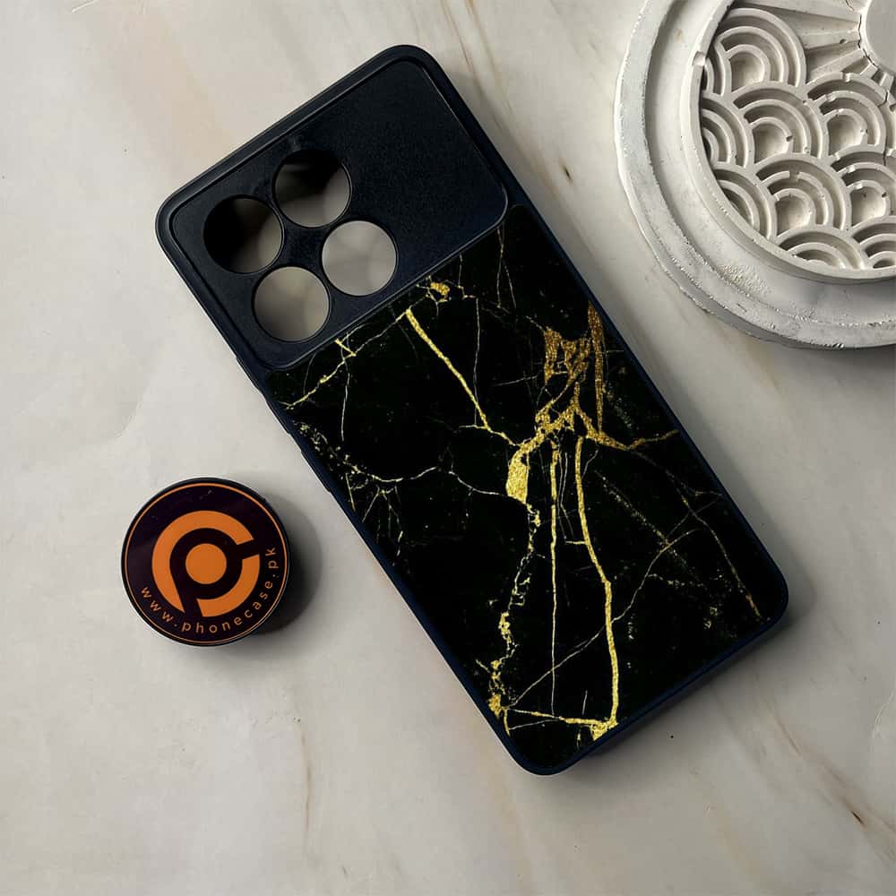 Xiaomi Poco F6 Pro - Black Marble Series - Premium Metal Printed soft Bumper shock Proof Case