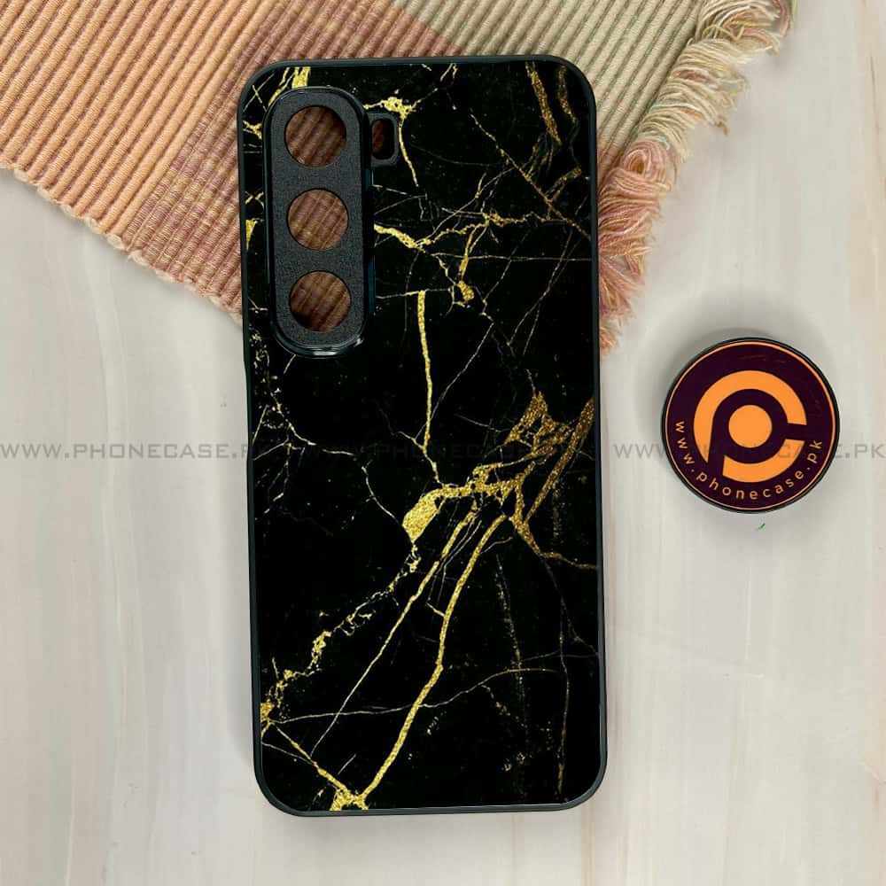 Infinix Hot 60i - Black Marble Series - Premium Metal Printed soft Bumper shock Proof Case