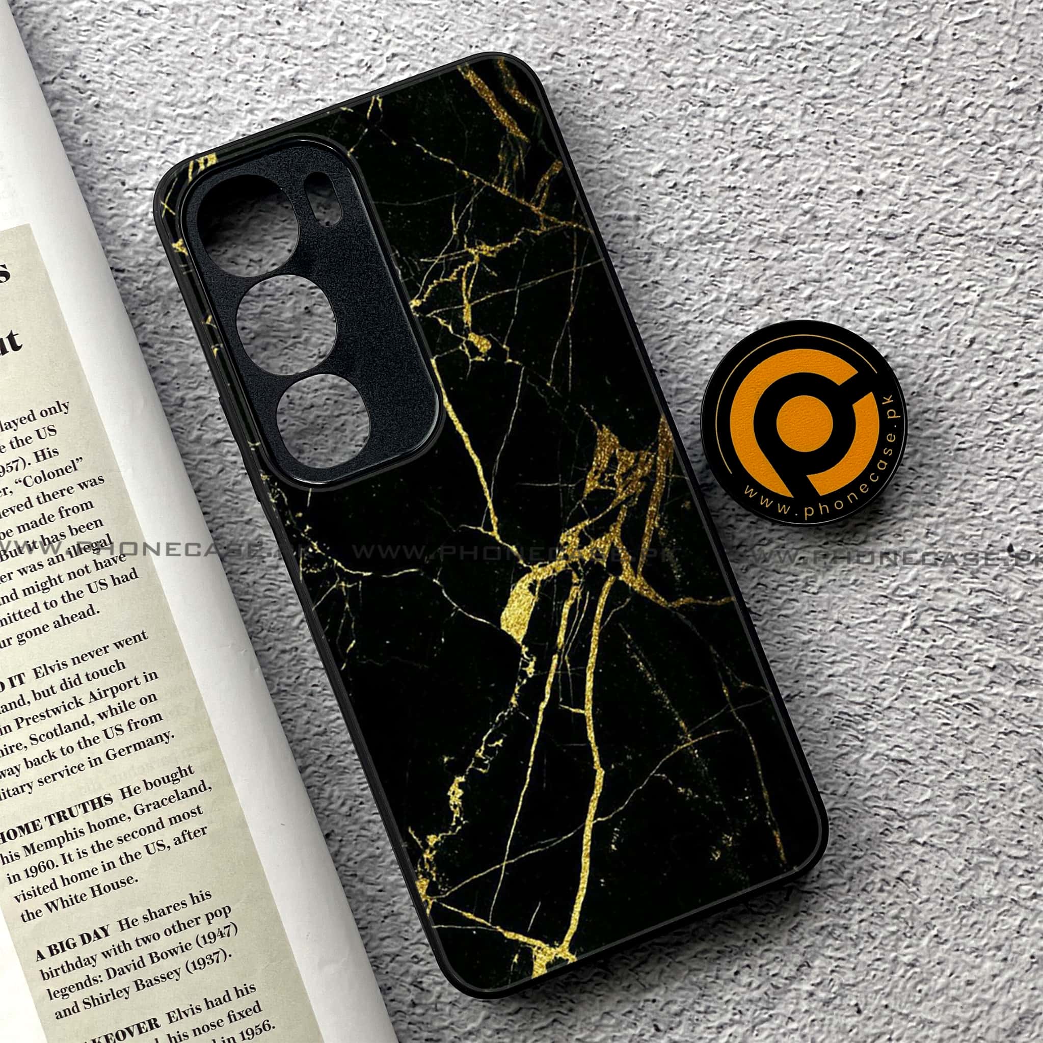 Vivo Y19s Pro - Black Marble Series - Premium Metal Printed soft Bumper shock Proof Case