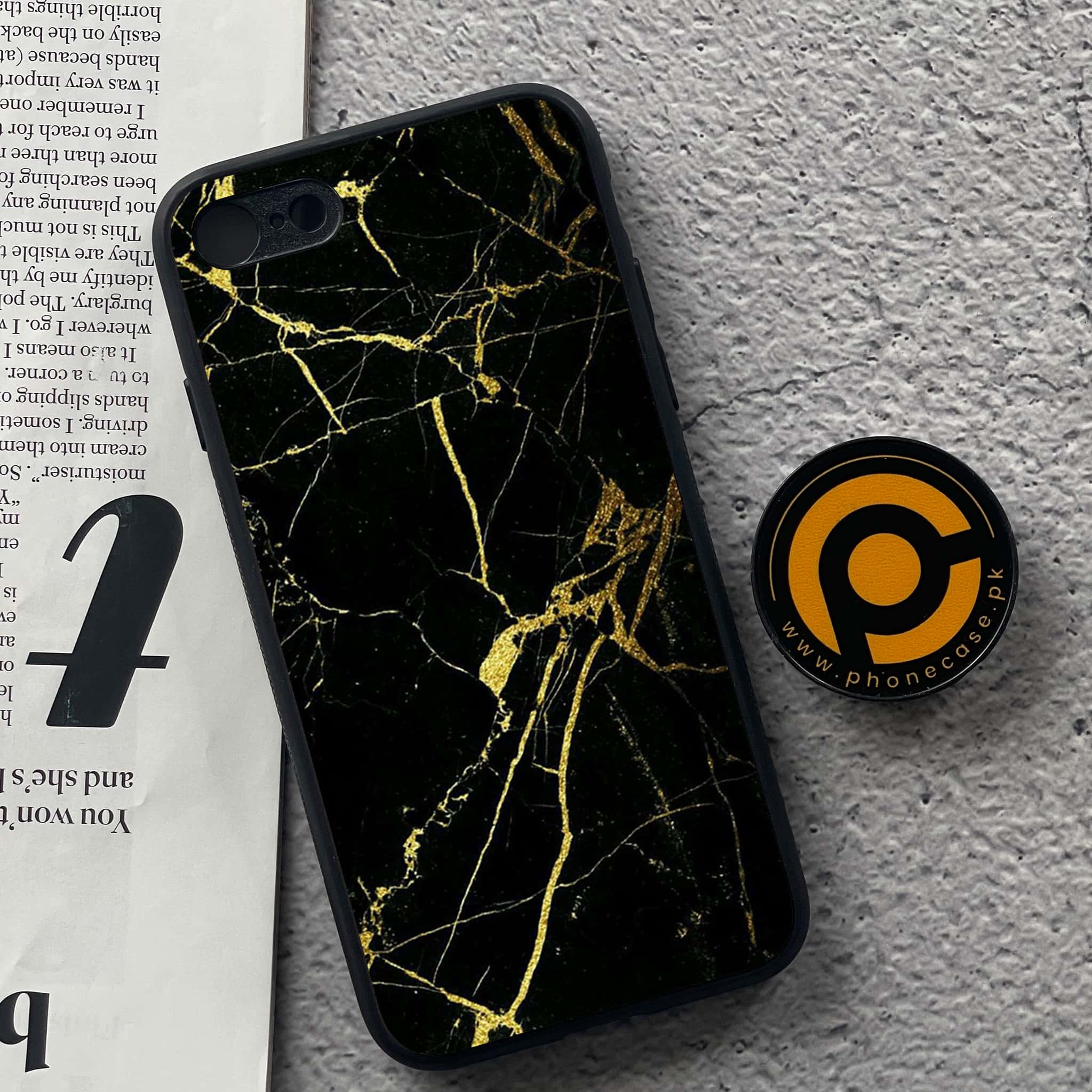 iPhone 7 / 8 - Black Marble Series - Premium Printed Glass soft Bumper shock Proof Case