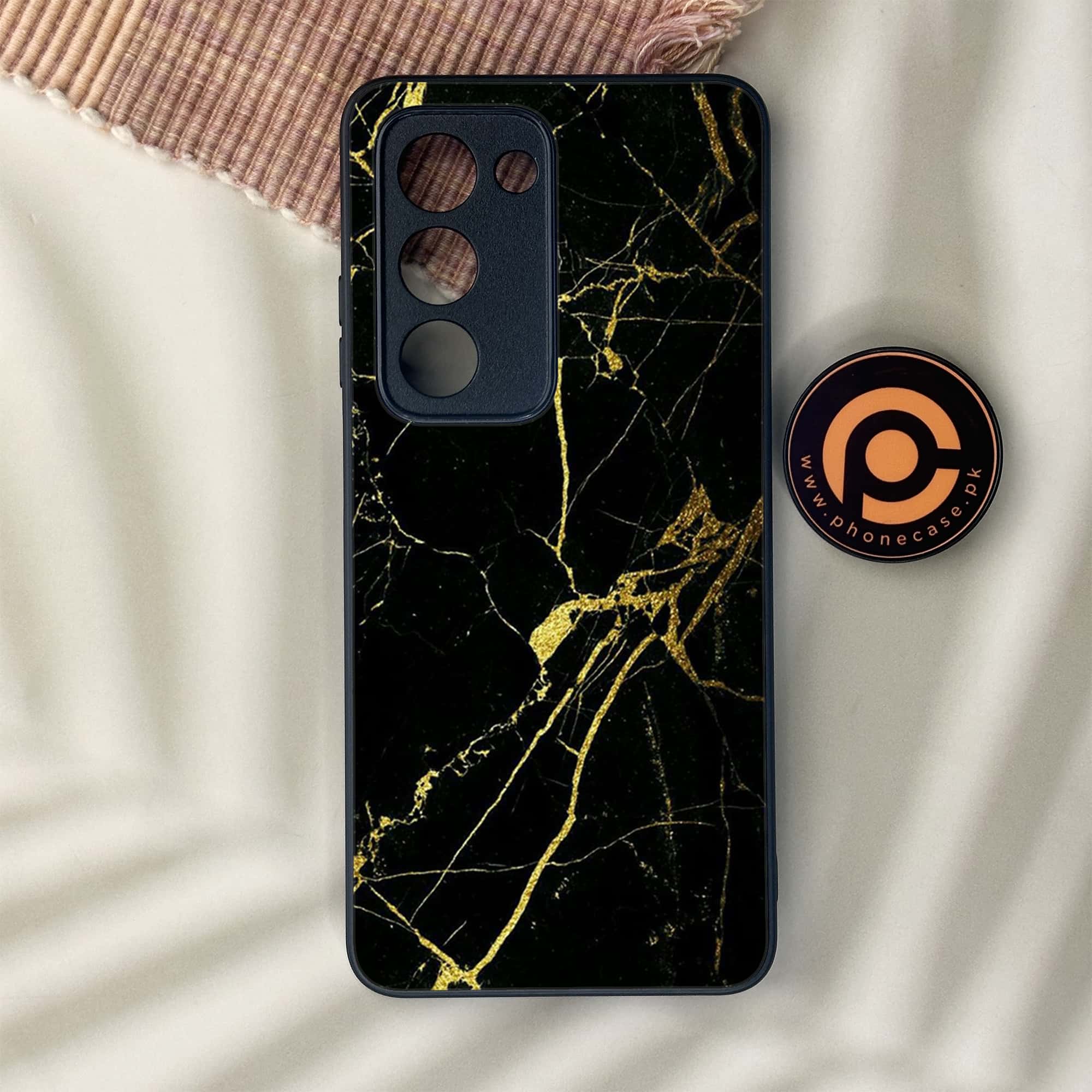 Oppo A5 2025 - Black Marble Series - Premium Metal Printed soft Bumper shock Proof Case