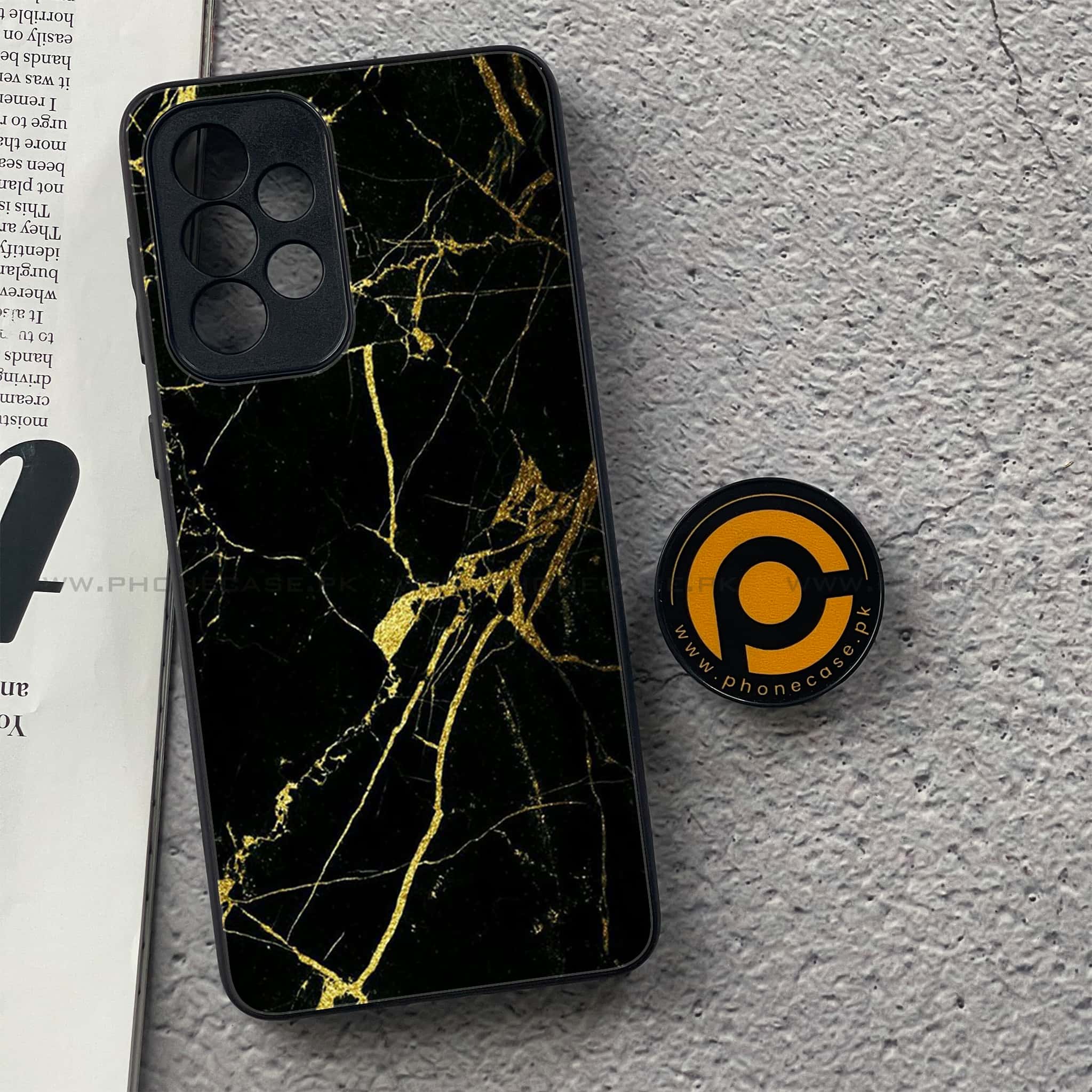 Samsung Galaxy A33 - Black Marble Series - Premium Printed Glass soft Bumper shock Proof Case