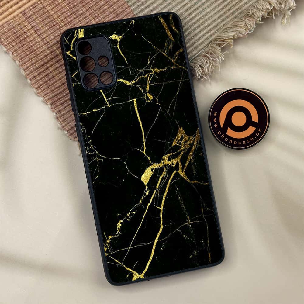 Samsung Galaxy A71 - Black Marble Series - Premium Metal Printed soft Bumper shock Proof Case