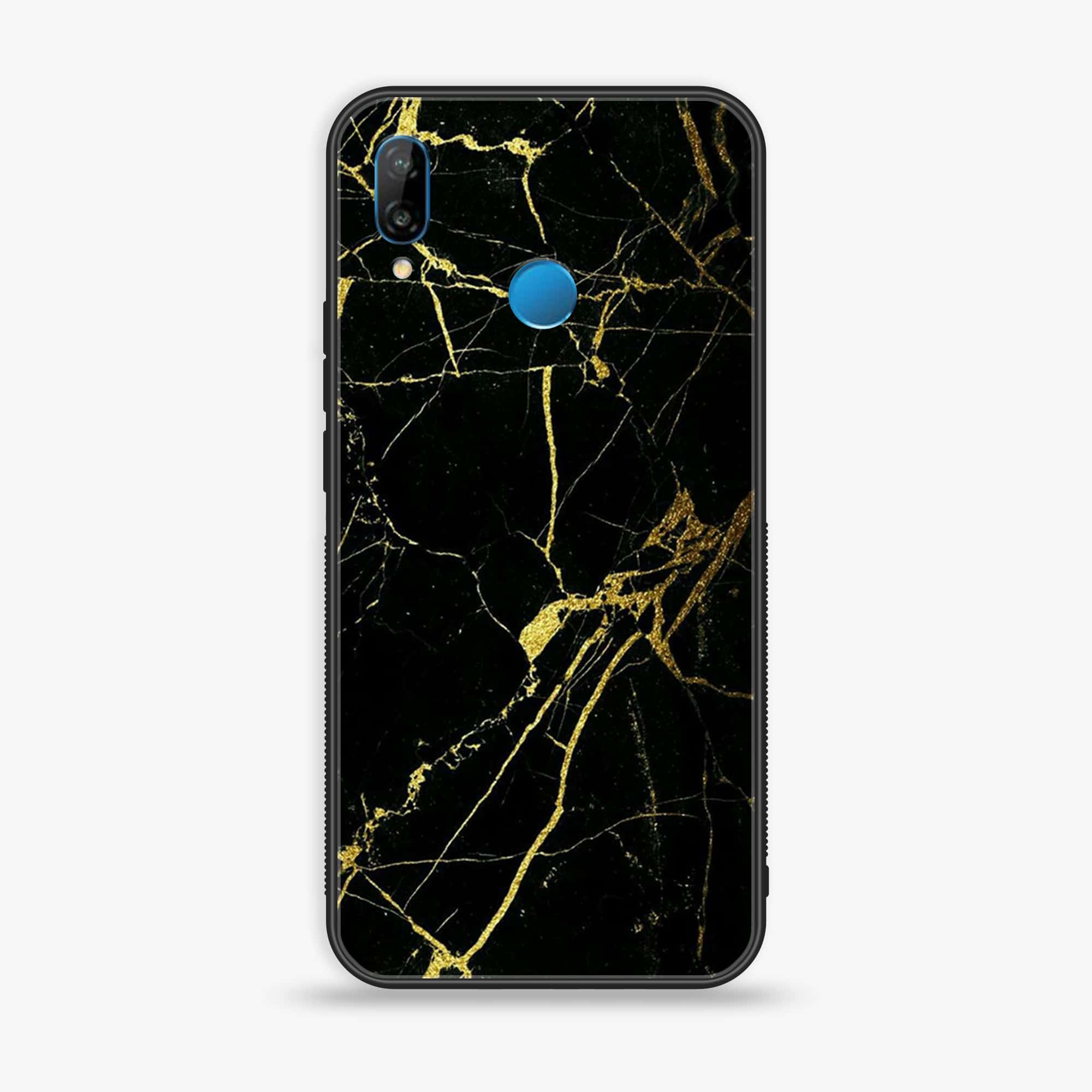 Huawei P20 lite - Black Marble Series - Premium Printed Glass soft Bumper shock Proof Case