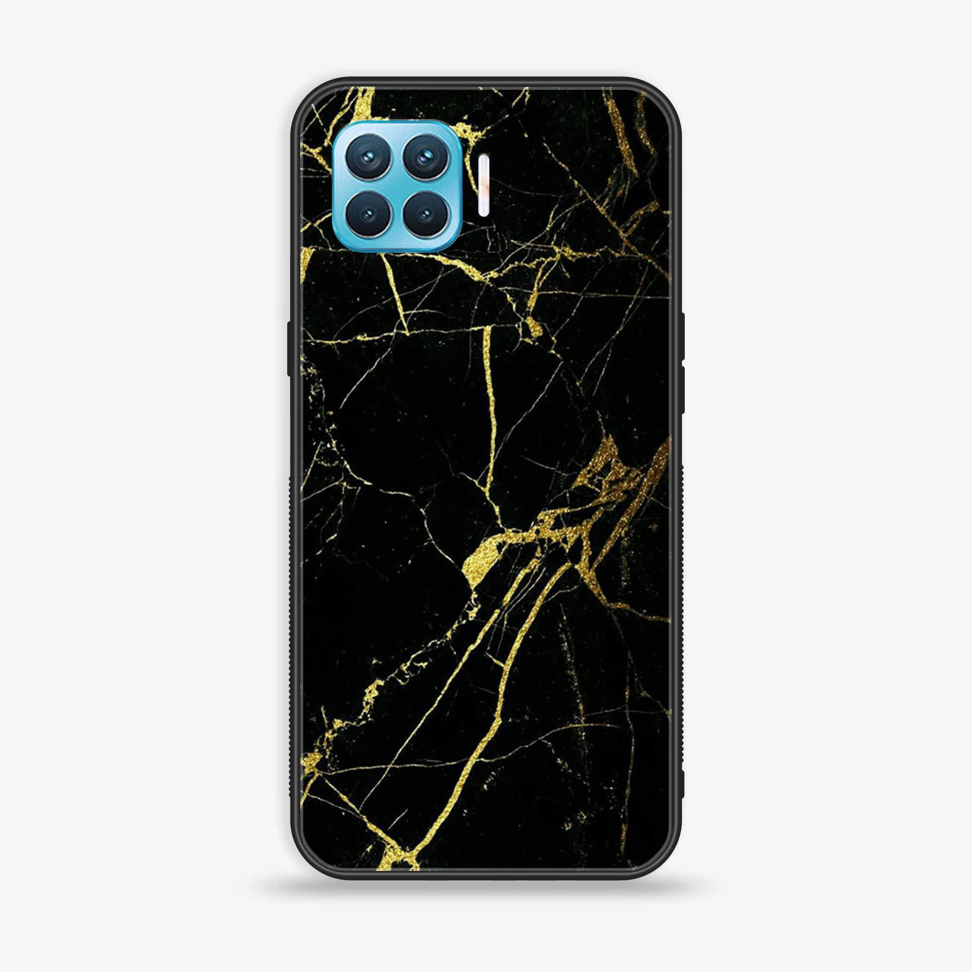 Oppo F17 Pro - Black Marble Series - Premium Printed Glass soft Bumper shock Proof Case