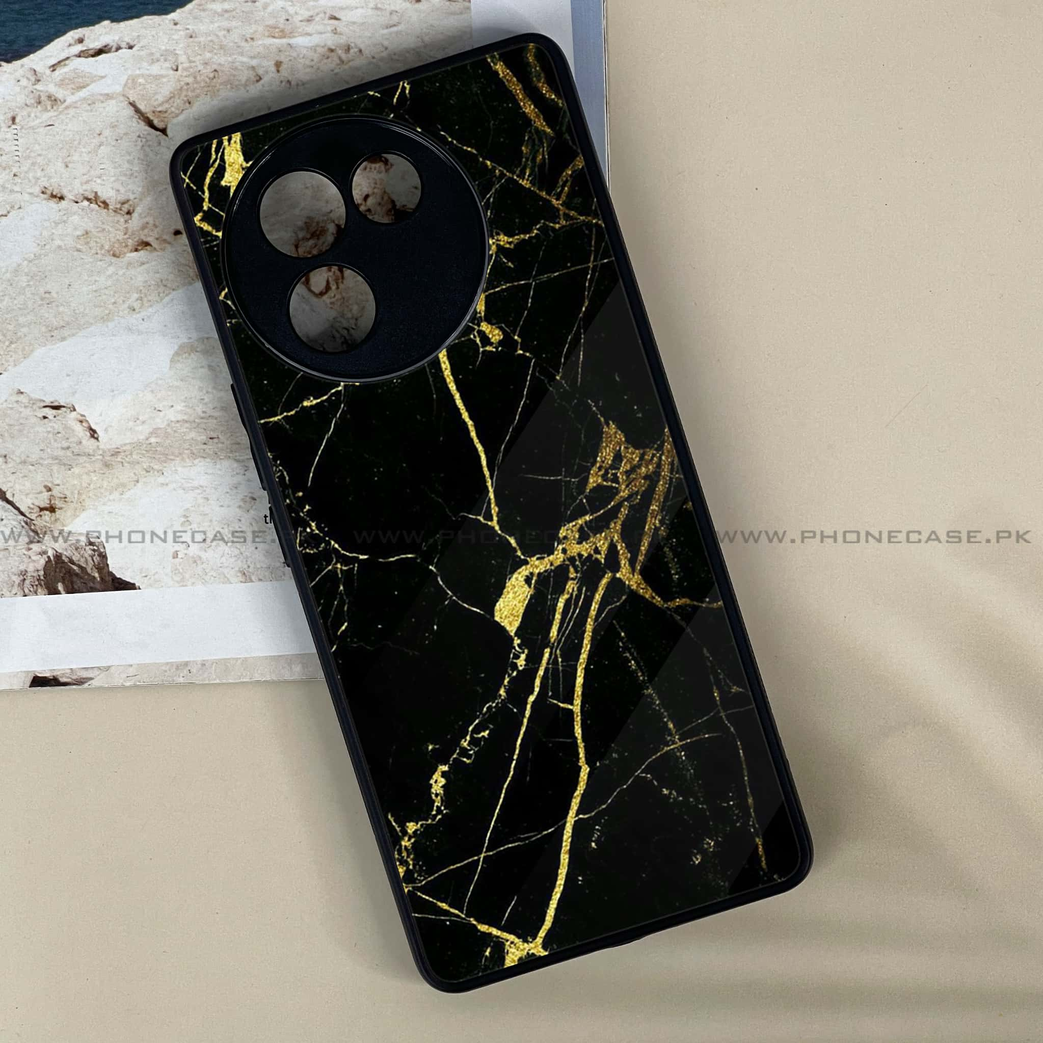 Vivo V30E - Black Marble Series - Premium Printed Metal soft Bumper shock Proof Case