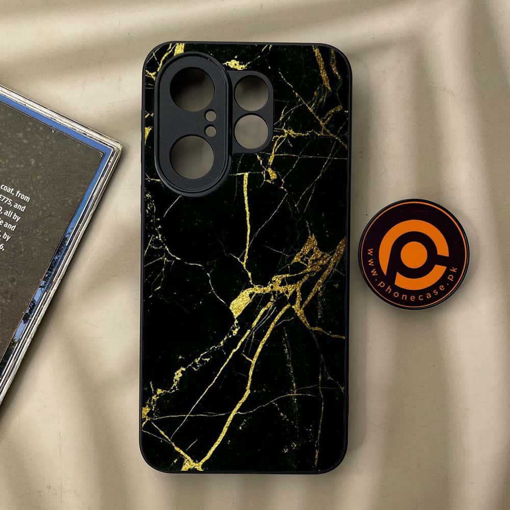 Vivo X200 FE - Black Marble Series - Premium Metal Printed soft Bumper Shock Proof Case