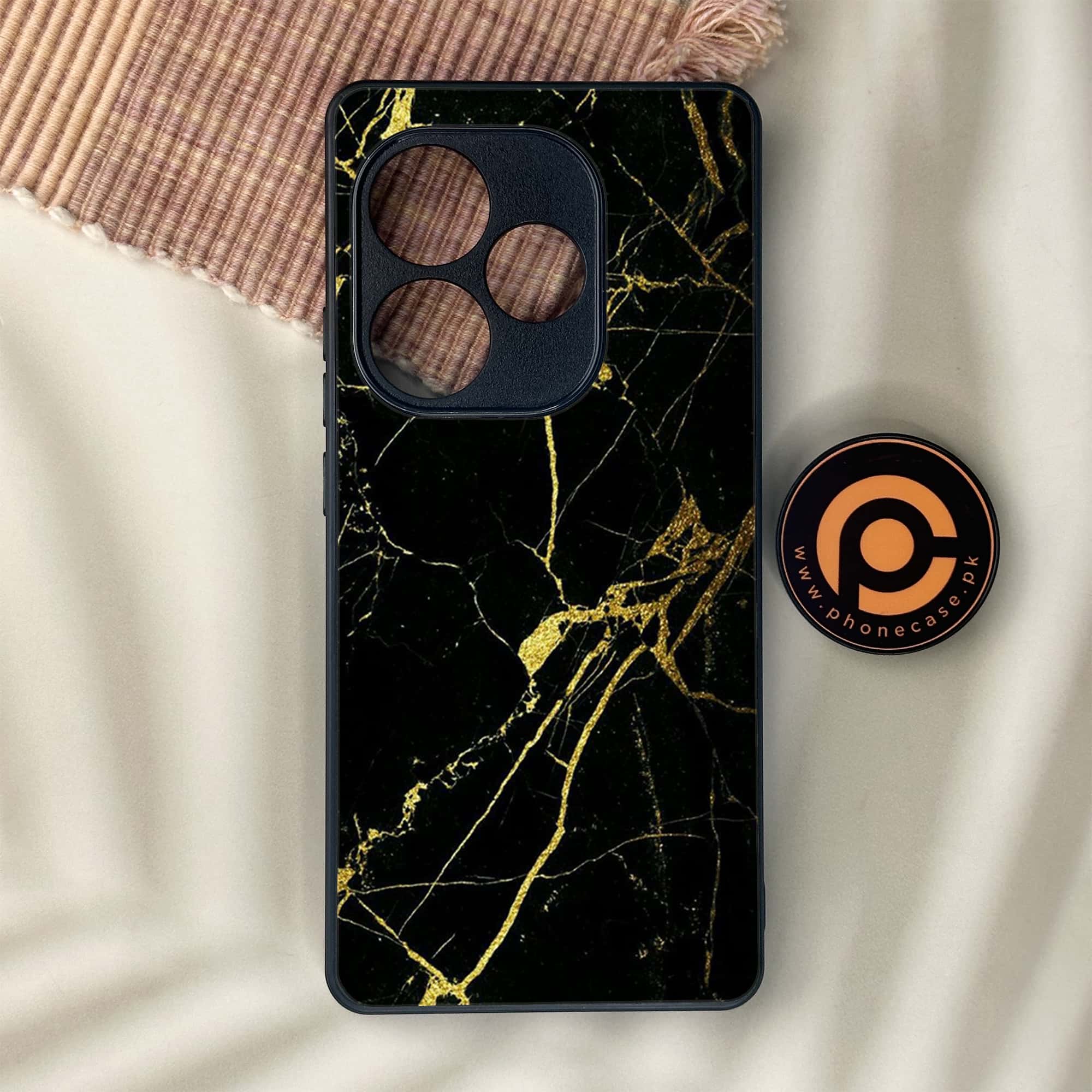 Realme GT 6 - Black Marble Series - Premium Metal Printed soft Bumper shock Proof Case