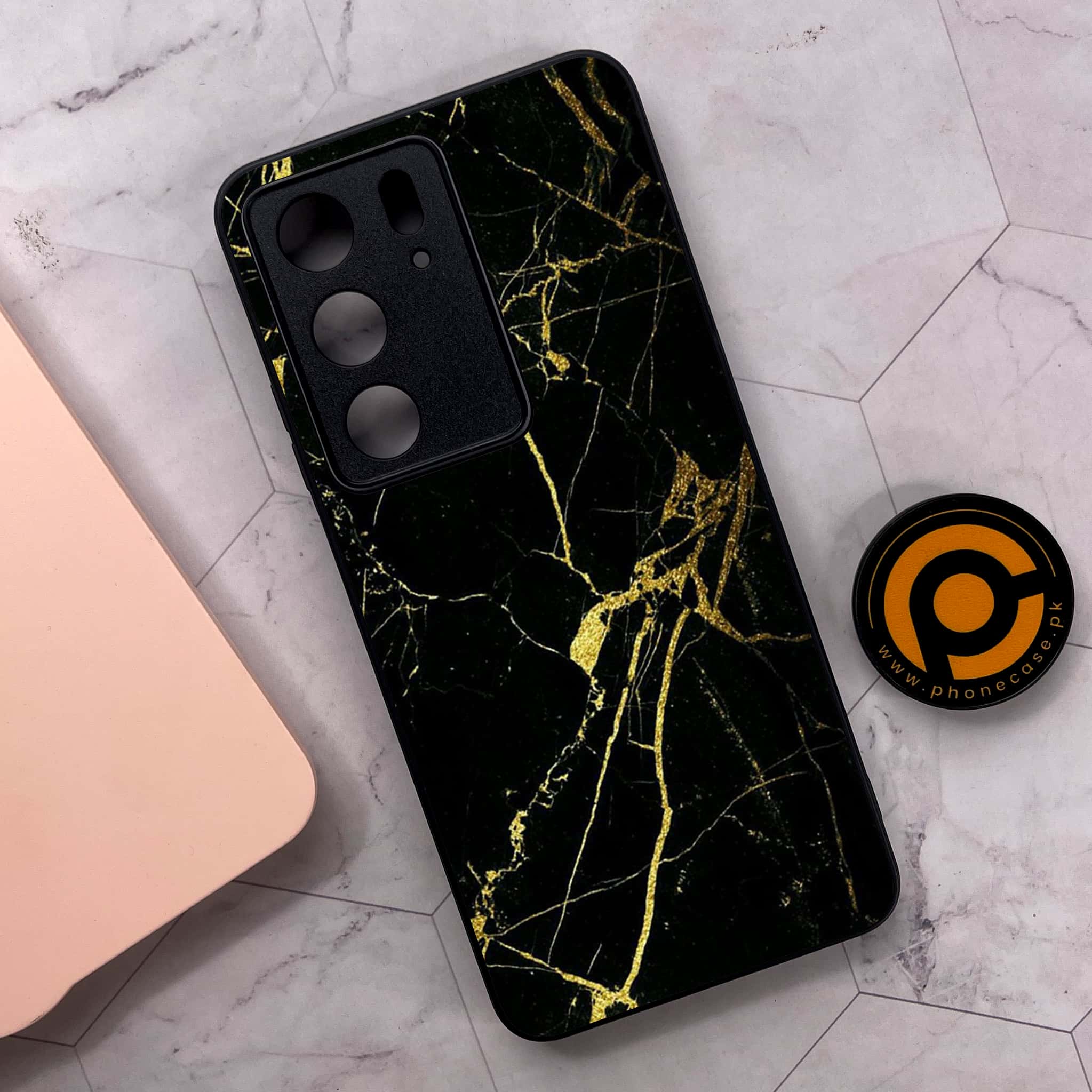 Realme C75x 4G - Black Marble Series - Premium Metal Printed soft Bumper shock Proof Case