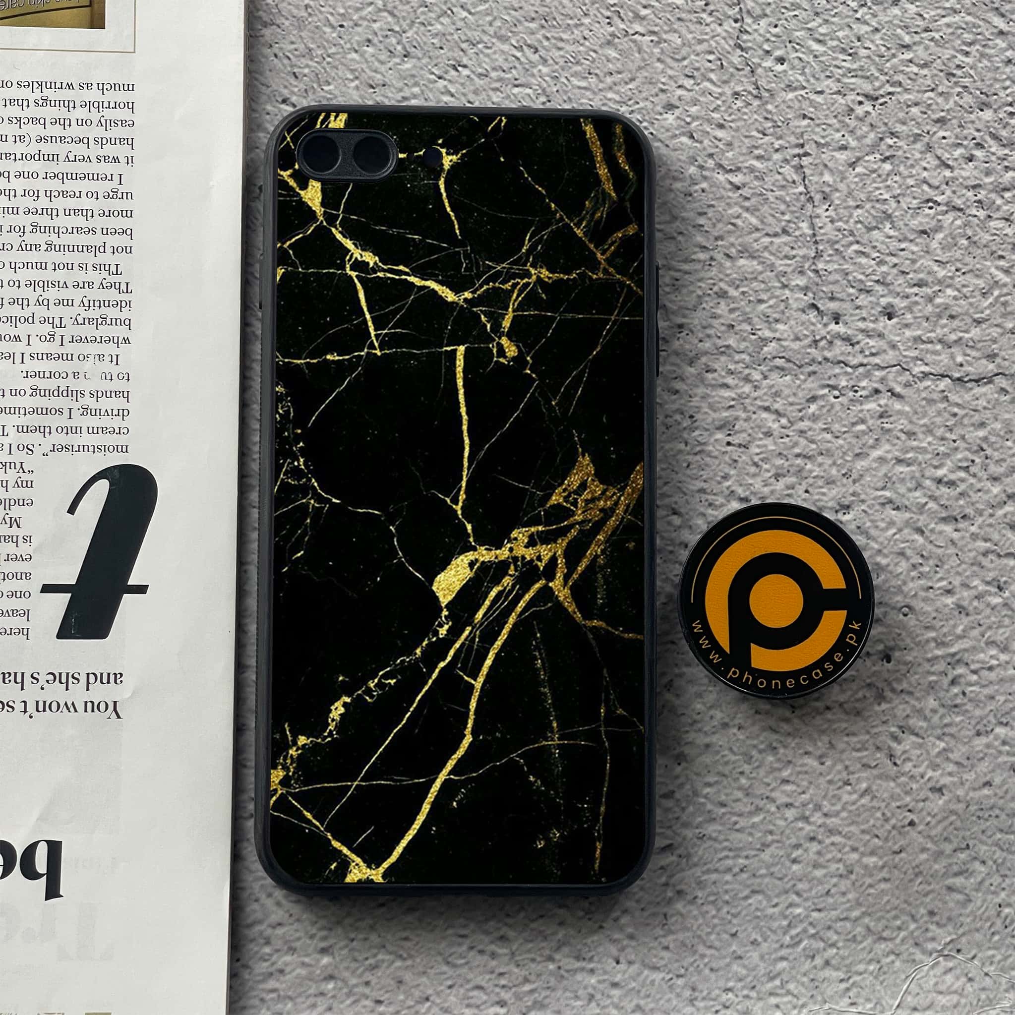iPhone 8 Plus- Black Marble Series - Premium Printed Glass soft Bumper shock Proof Case