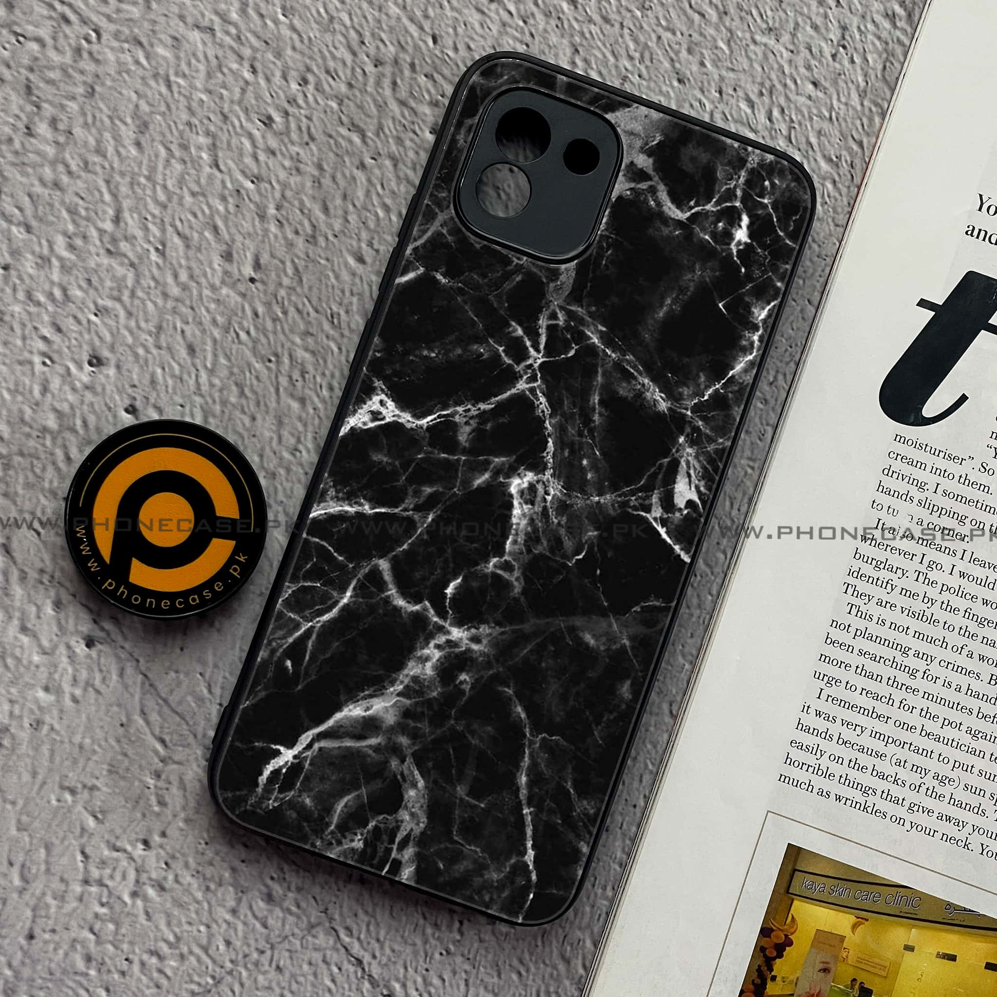 Samsung Galaxy A03 - Black Marble Series - Premium Printed Glass soft Bumper shock Proof Case