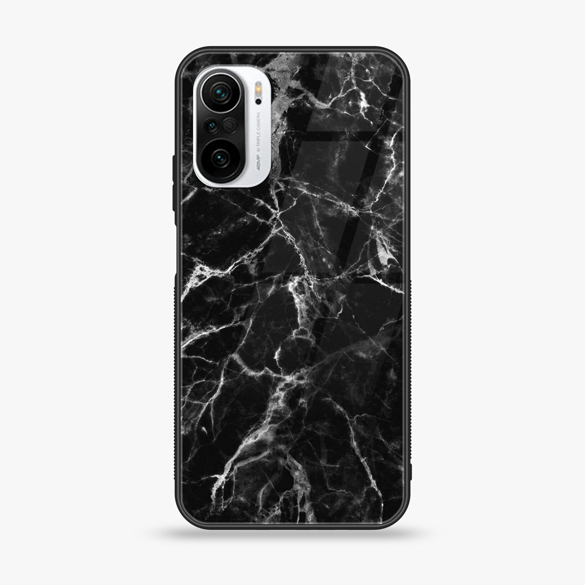 Xiaomi Poco F3 -Black marble Series - Premium Printed Glass soft Bumper shock Proof Case