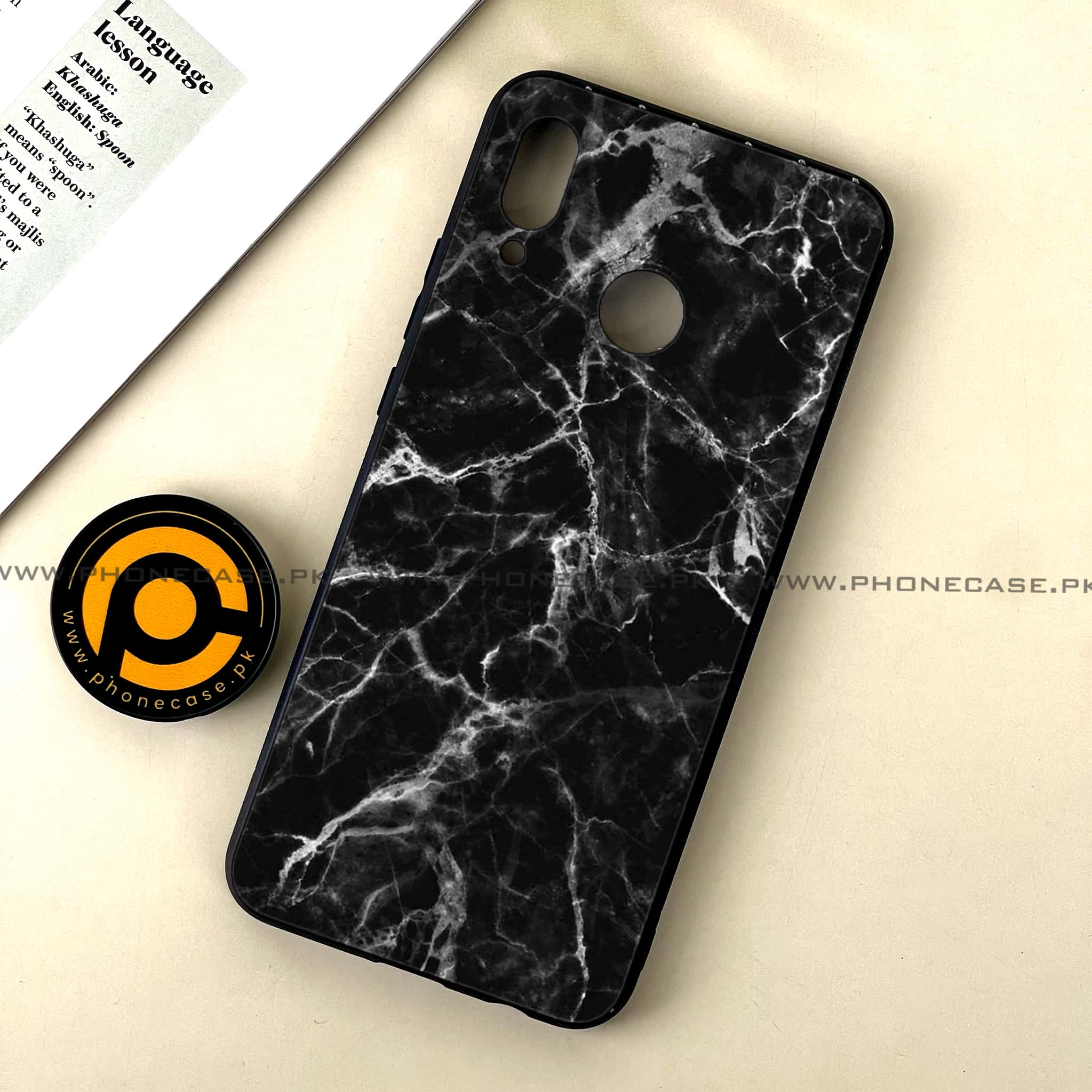 Huawei Nova 3 - Black Marble Series - Premium Printed Glass soft Bumper shock Proof Case