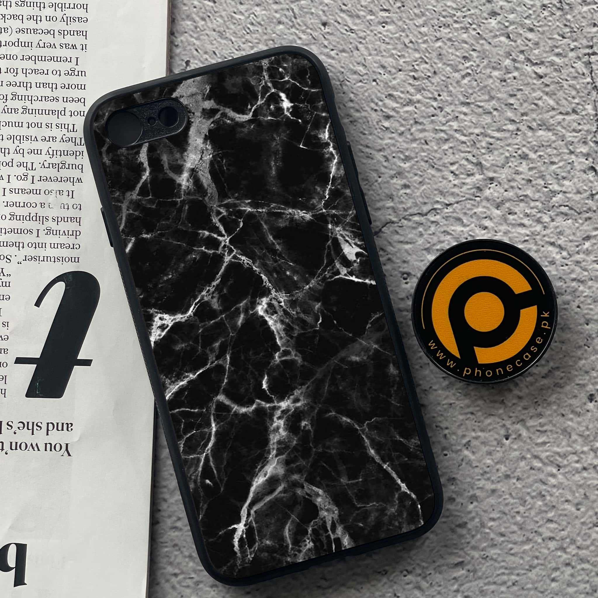 iPhone 7 / 8 - Black Marble Series - Premium Printed Glass soft Bumper shock Proof Case