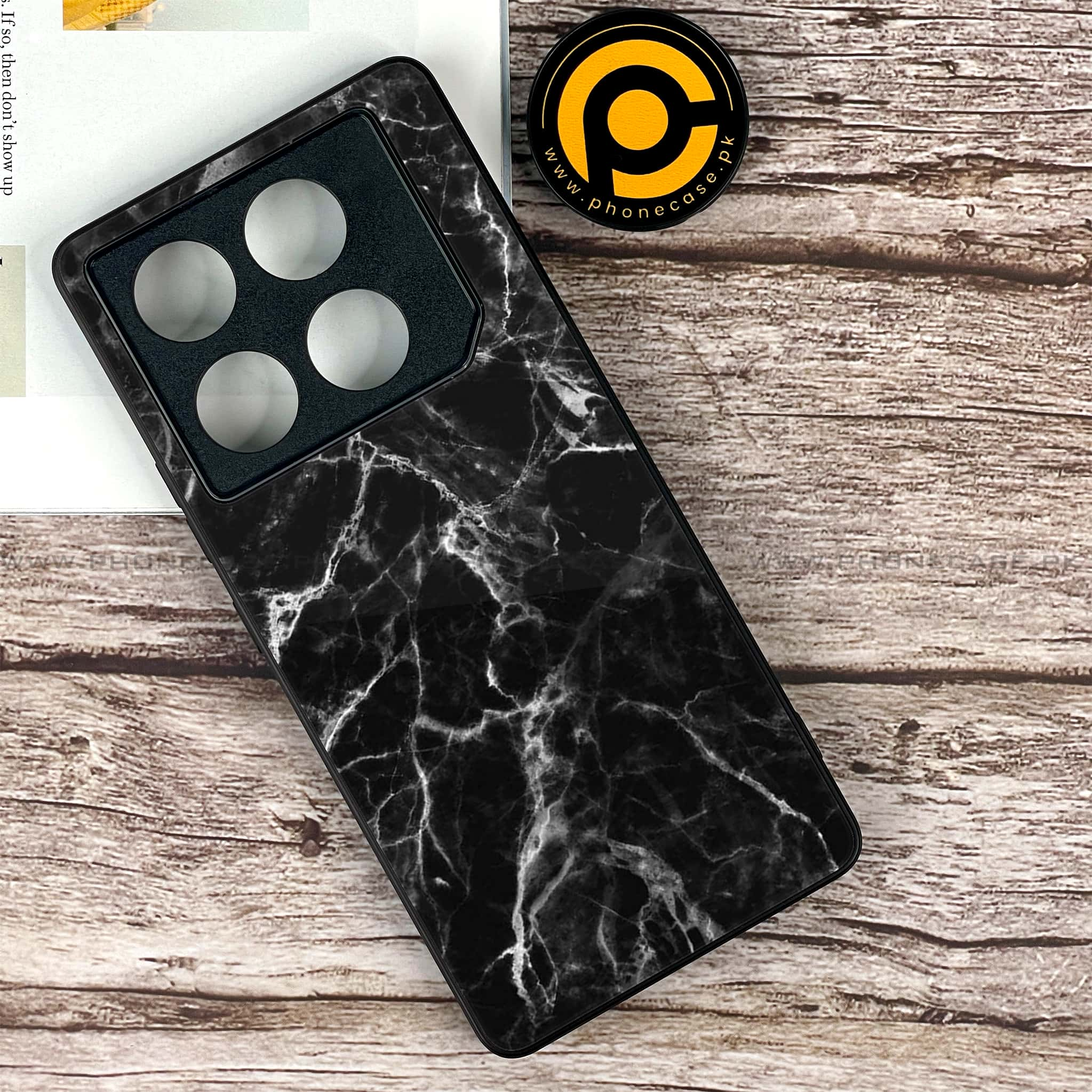 Infinix GT 20 Pro - Black Marble Series - Premium Printed Glass soft Bumper shock Proof Case