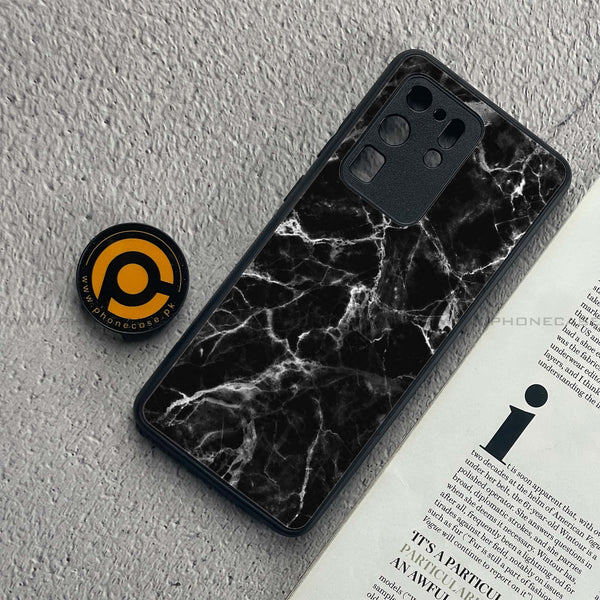 Samsung Galaxy S20 Ultra - Black Marble Design 4- Premium Printed Glass soft Bumper shock Proof Case CS-51219