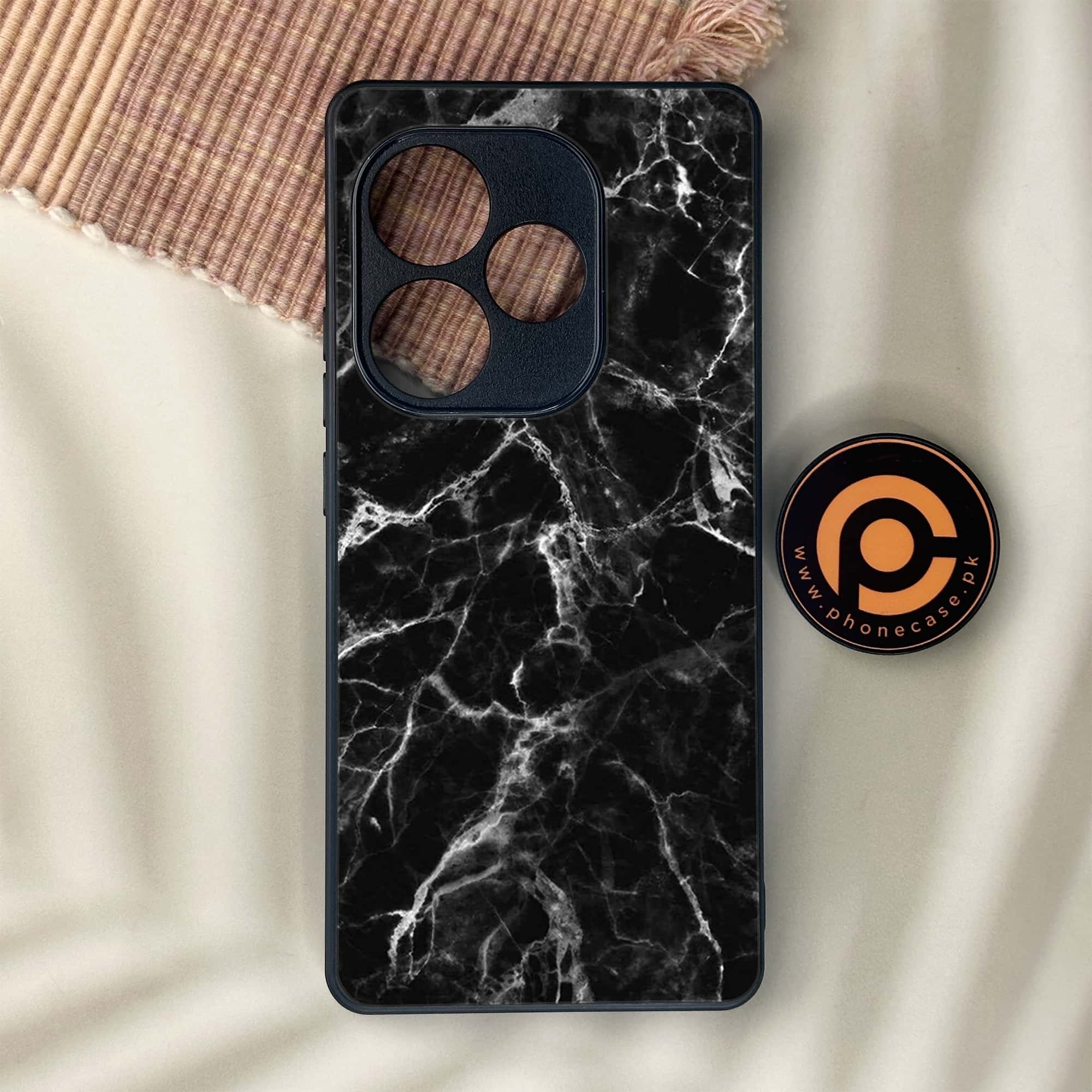 Realme GT 6 - Black Marble Series - Premium Metal Printed soft Bumper shock Proof Case