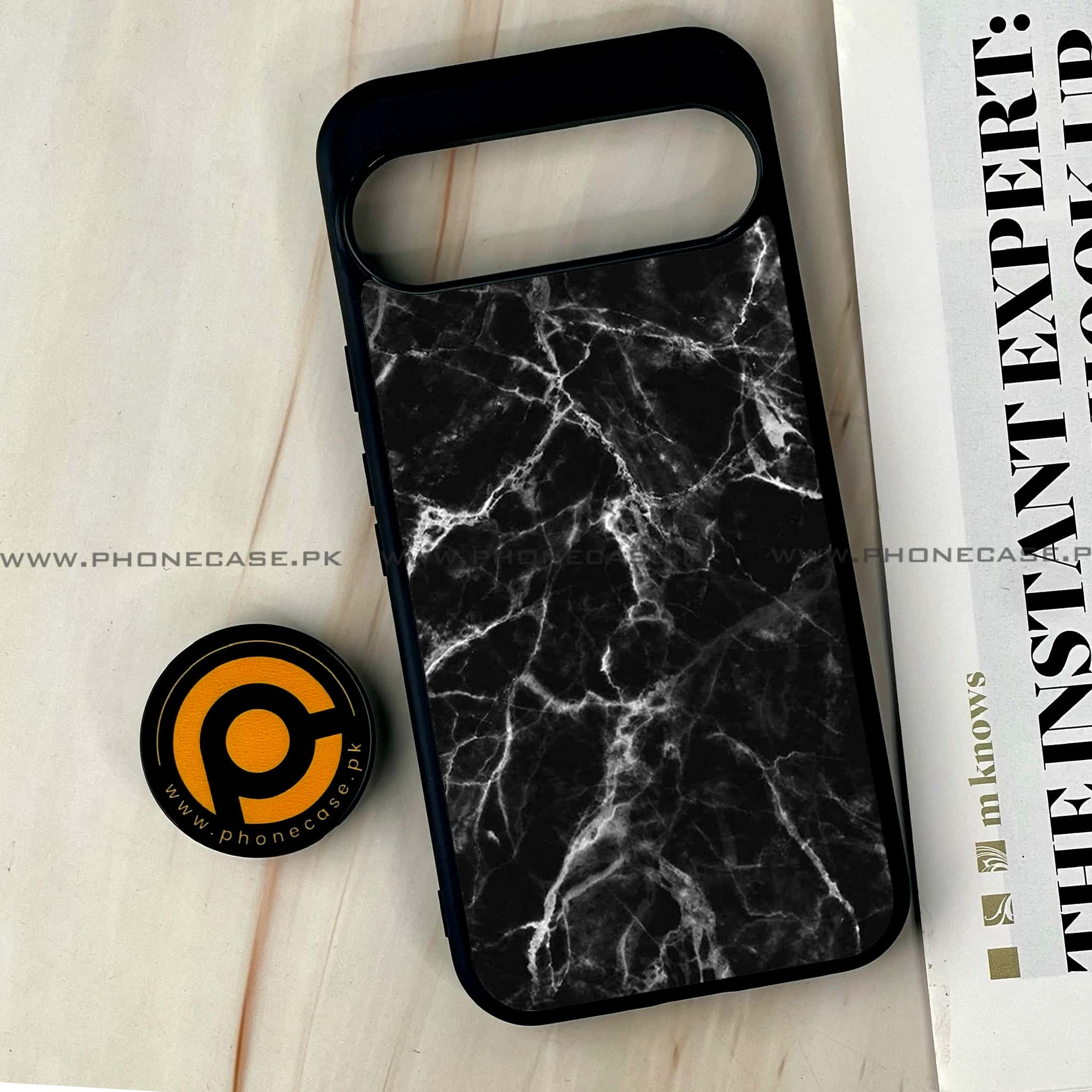 Google Pixel 9 Pro XL - Black Marble Series - Premium Printed Glass soft Bumper shock Proof Case