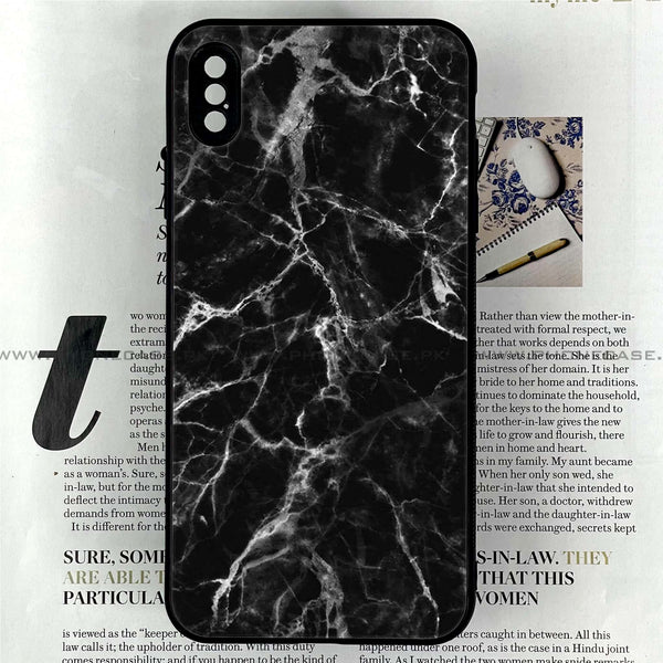 iPhone Xs Max - Black Marble  Design 6- Premium Printed Glass soft Bumper shock Proof Case CS-28109