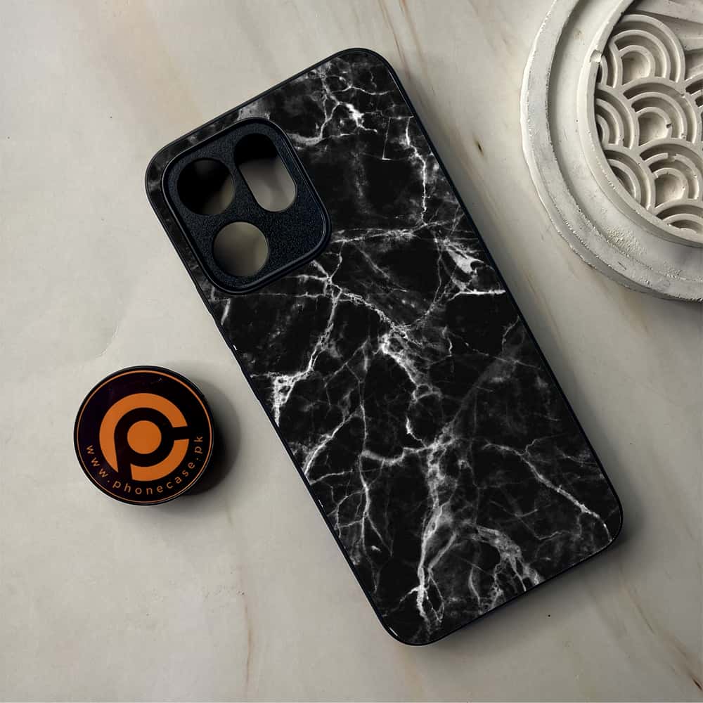 Oppo Reno 14F - Black Marble Series - Premium Metal Printed Soft Bumper Shockproof Case