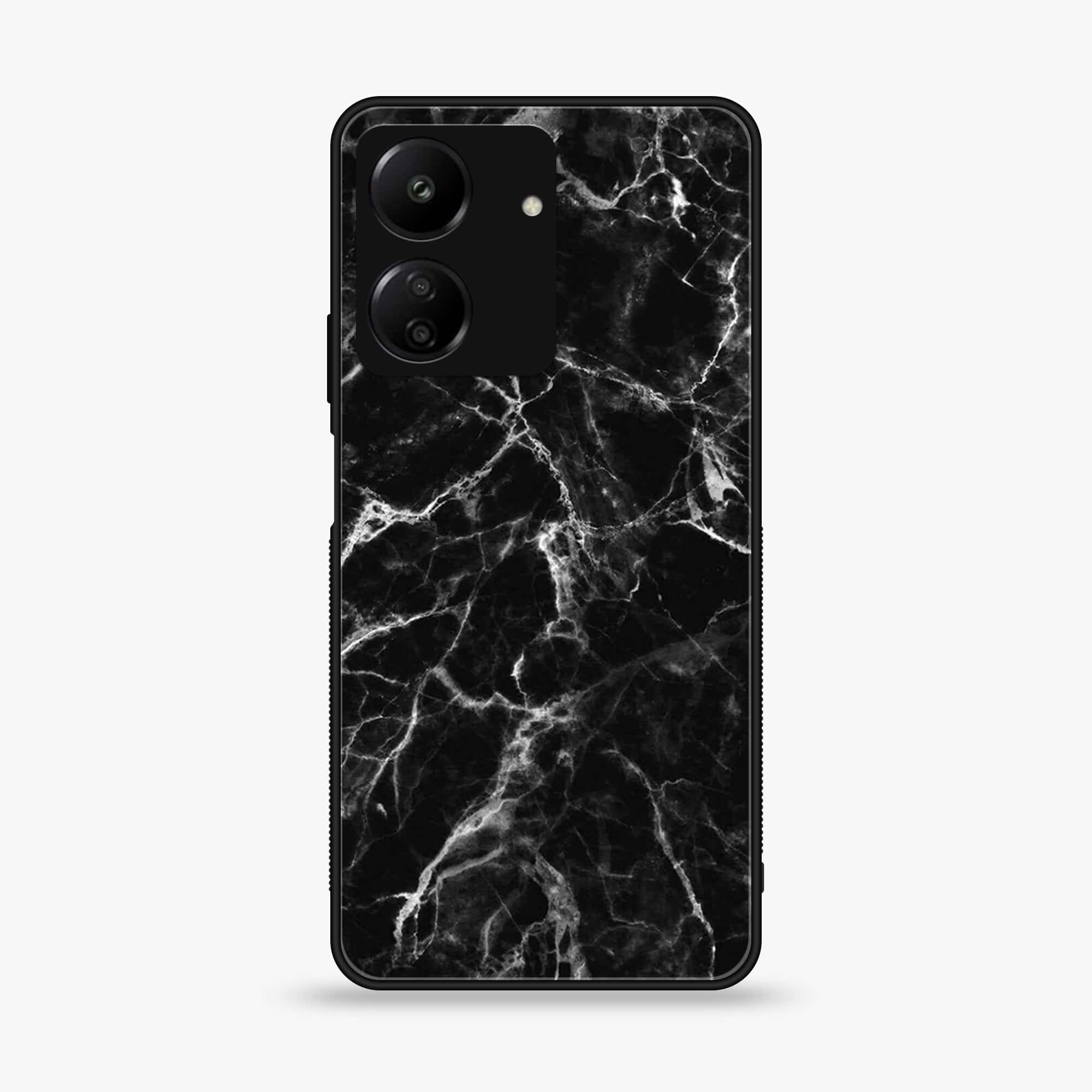 Xiaomi Poco C65 - Black Marble Series - Premium Printed Glass soft Bumper shock Proof Case