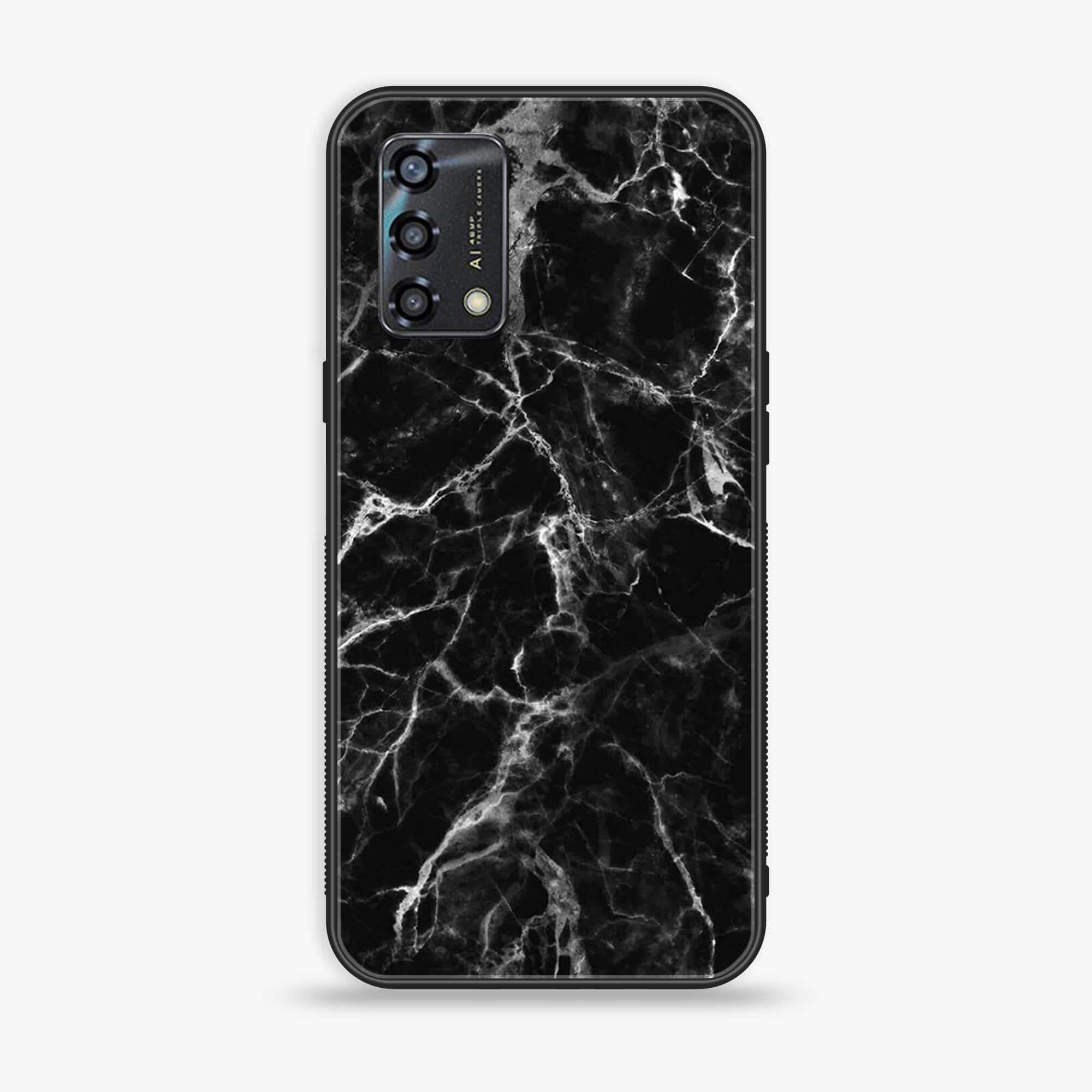 Oppo A95 - Black Marble Series - Premium Printed Glass soft Bumper shock Proof Case