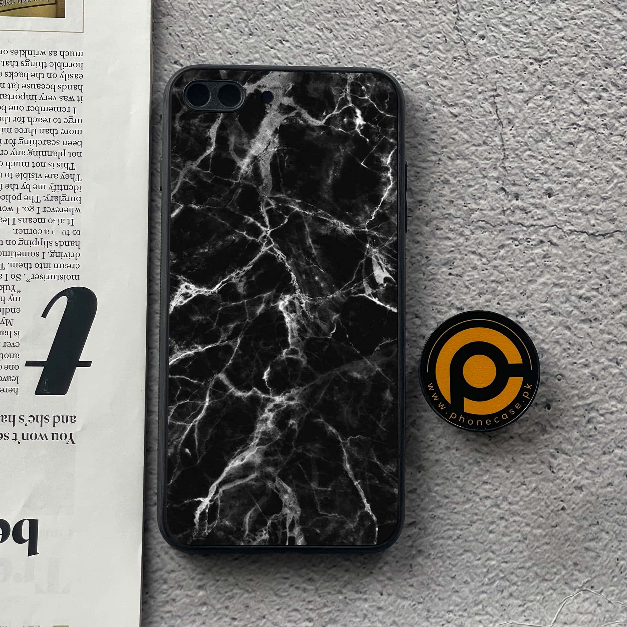 iPhone 8 Plus- Black Marble Series - Premium Printed Glass soft Bumper shock Proof Case