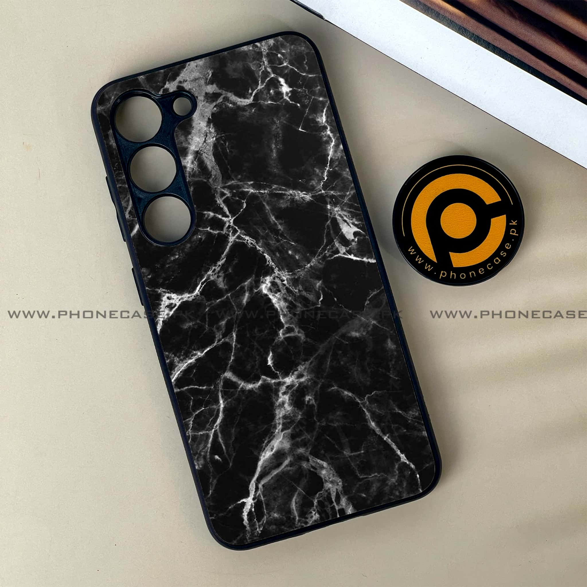 Samsung Galaxy S23 - Black Marble Series - Premium Printed Glass soft Bumper shock Proof Case