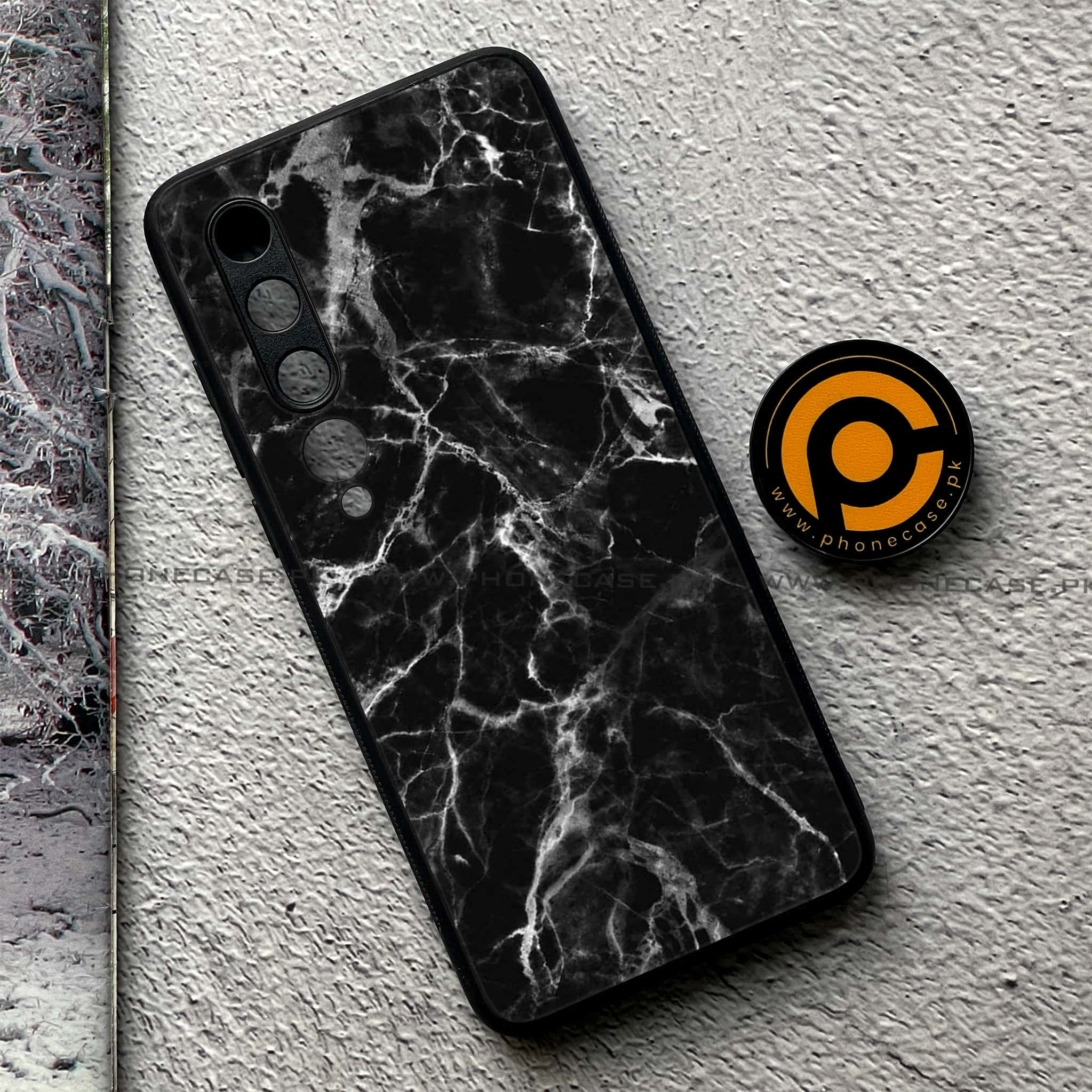 Xiaomi Mi 10 - Black Marble Series - Premium Printed Glass soft Bumper shock Proof Case