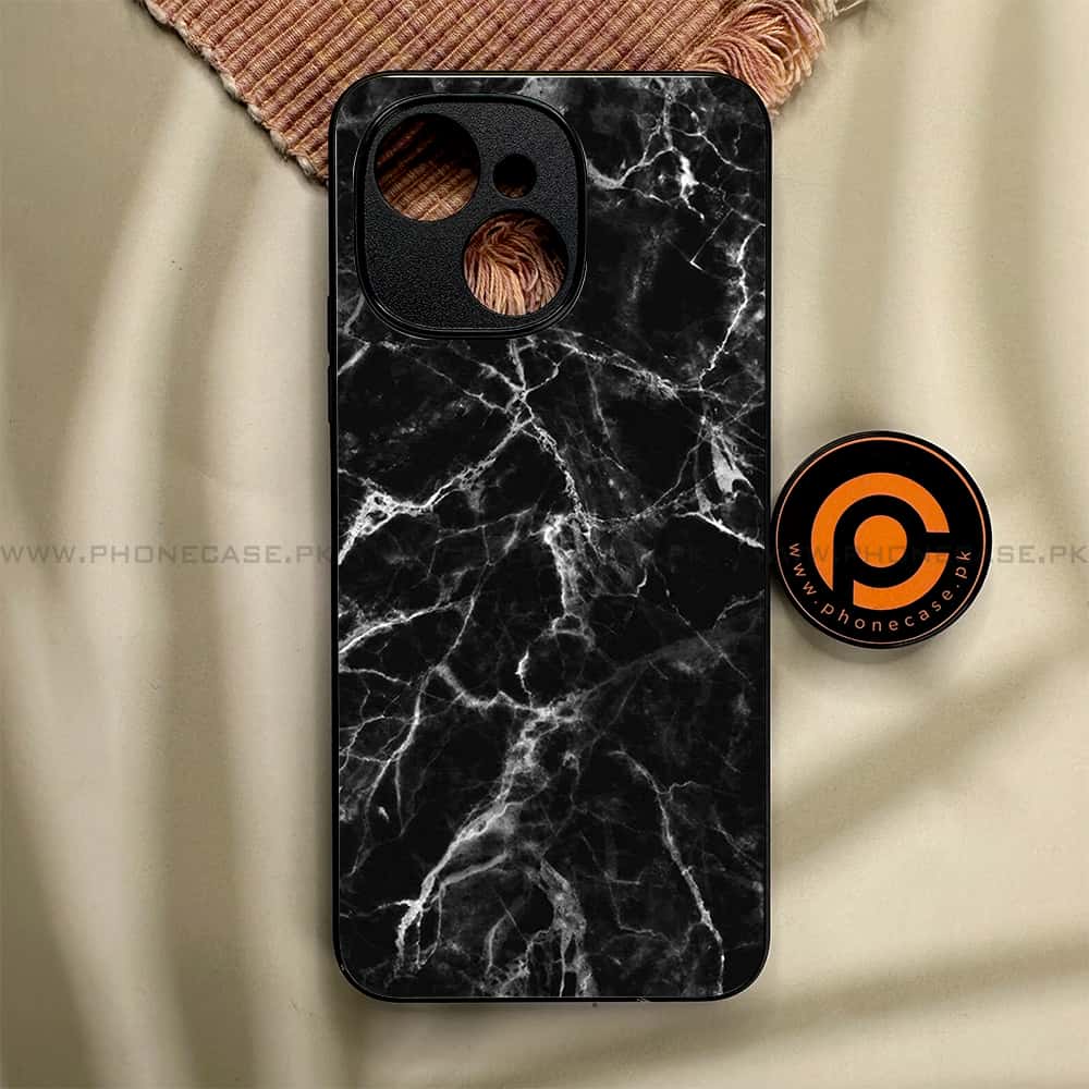 Tecno Spark 40C - Black Marble Series - Premium Metal Printed soft Bumper shock Proof Case