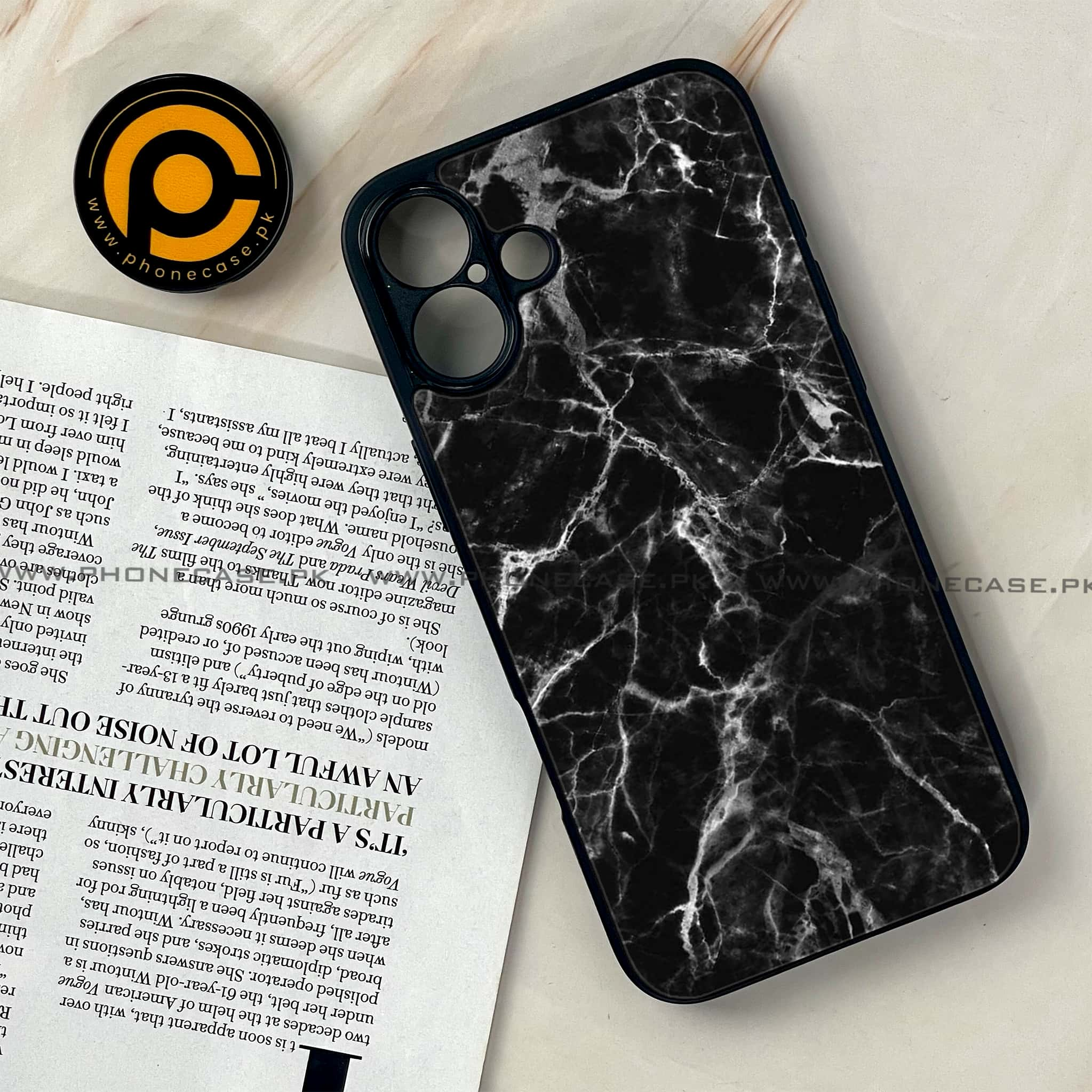 iPhone 16 Plus - Black Marble Series - Premium Printed Glass soft Bumper shock Proof Case