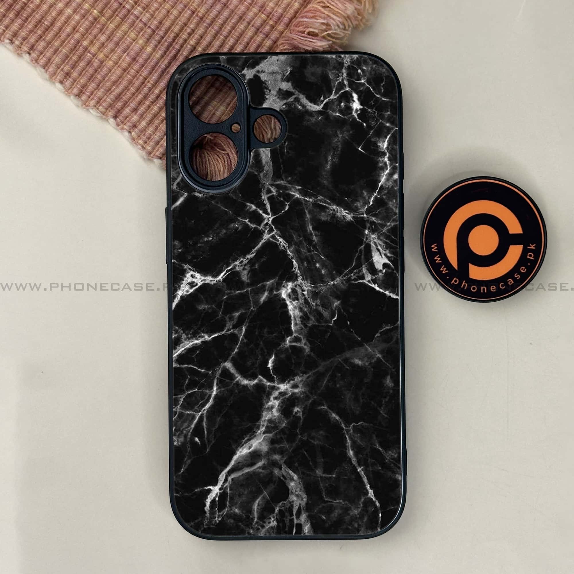 iPhone 17 - Black Marble Series - Premium Printed Glass soft Bumper shock Proof Case