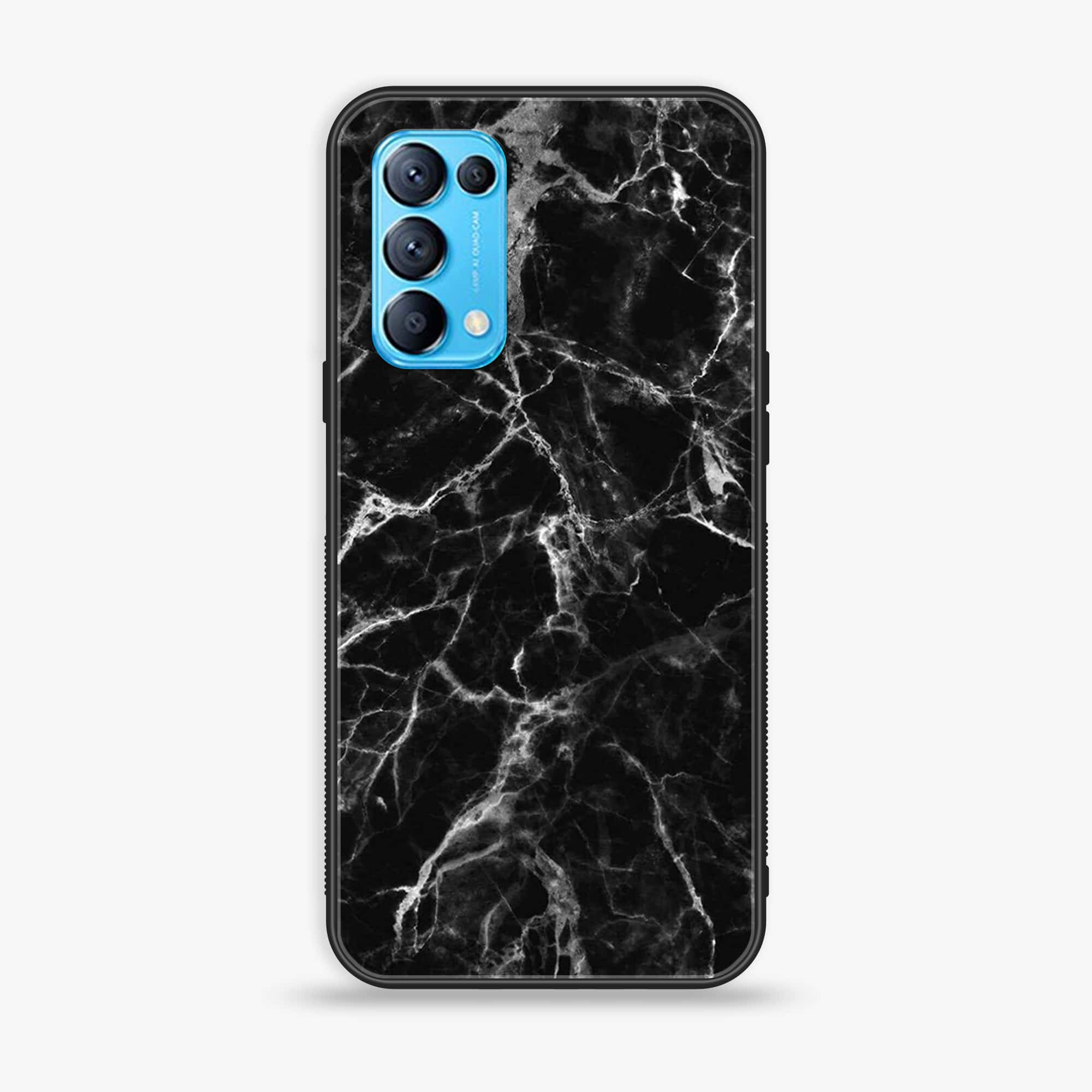 Oppo Reno 5 - Black Marble Series - Premium Printed Glass soft Bumper shock Proof Case