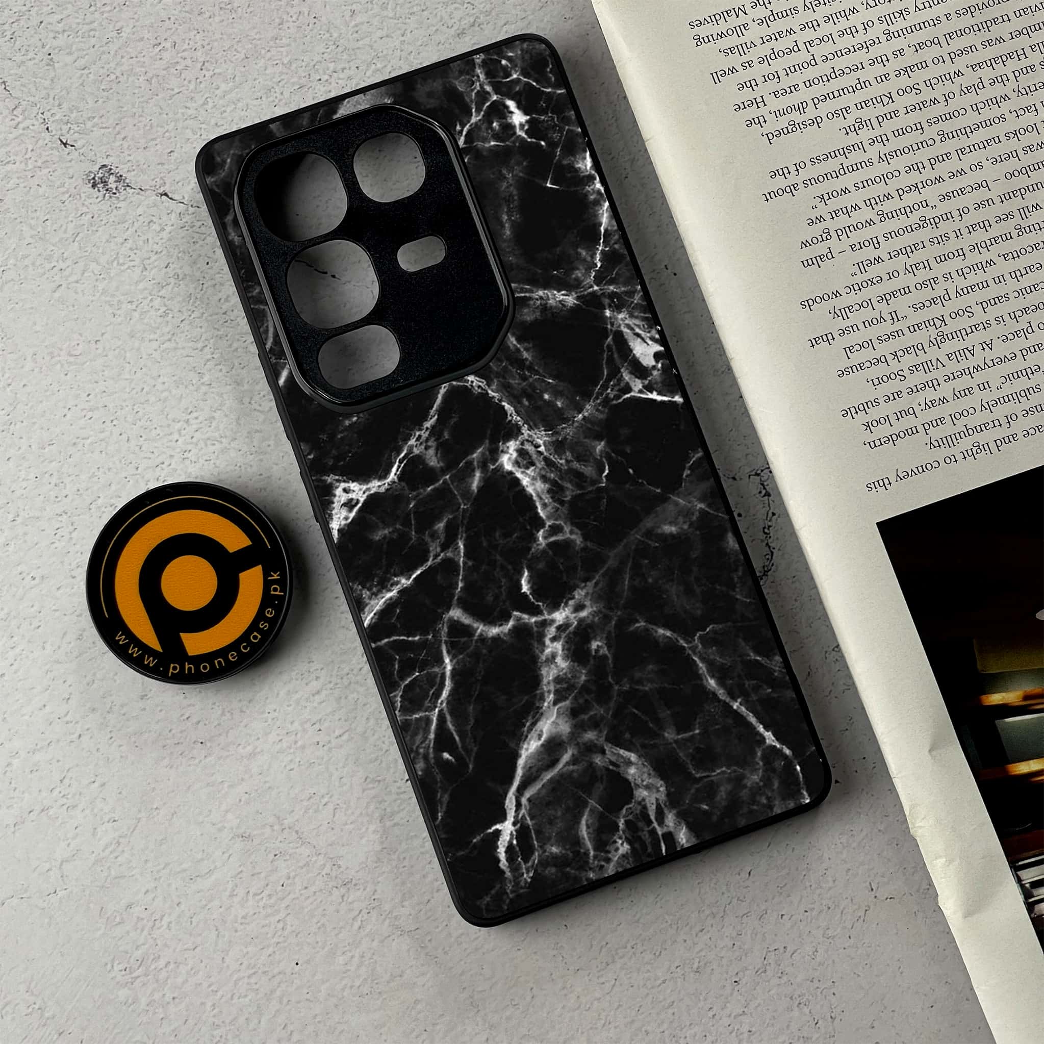 Infinix Note 50 Pro Plus - Black Marble Series - Premium Metal Printed Soft Bumper Shockproof Case