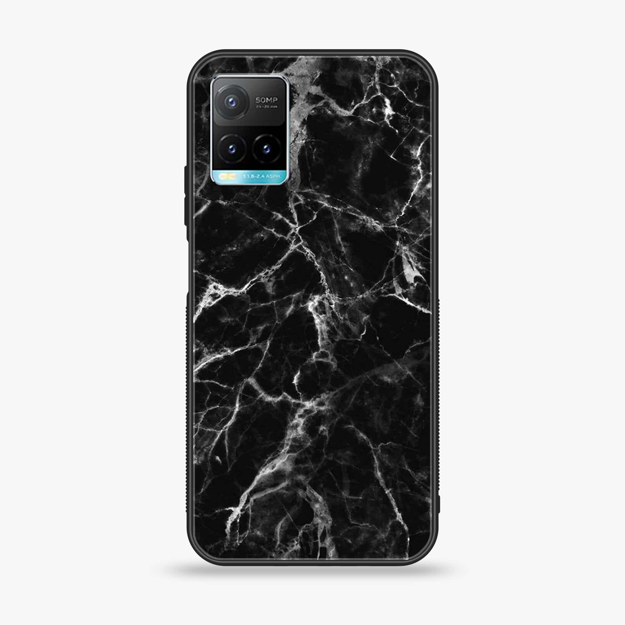 Vivo Y33T  Black Marble Series  Premium Printed Glass soft Bumper shock Proof Case