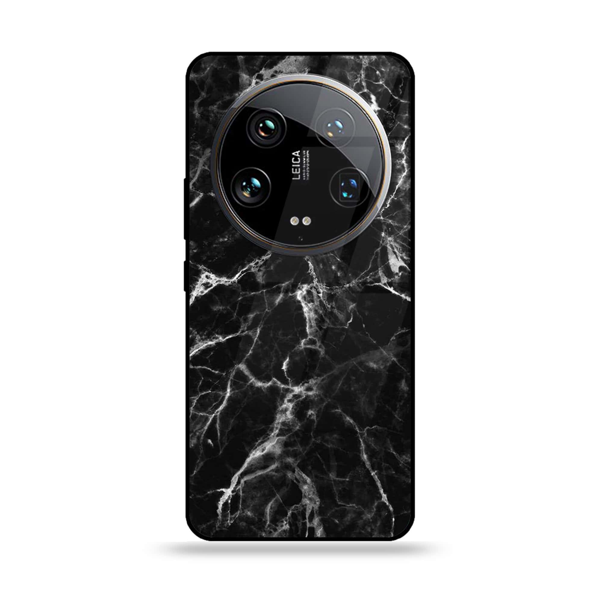 Xiaomi 14 Ultra - Black Marble Series - Premium Printed Glass soft Bumper shock Proof Case