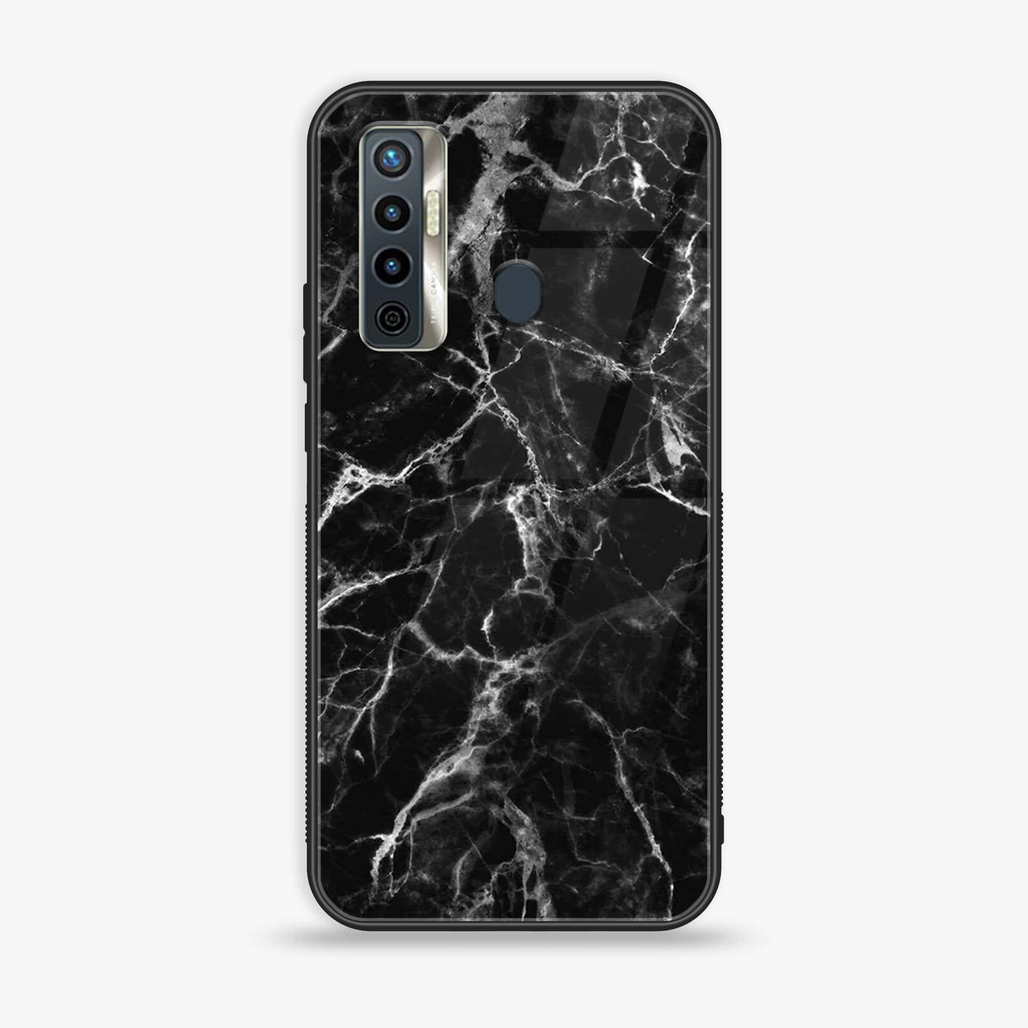 Tecno Camon 17 - Black Marble Series - Premium Printed Glass soft Bumper shock Proof Case