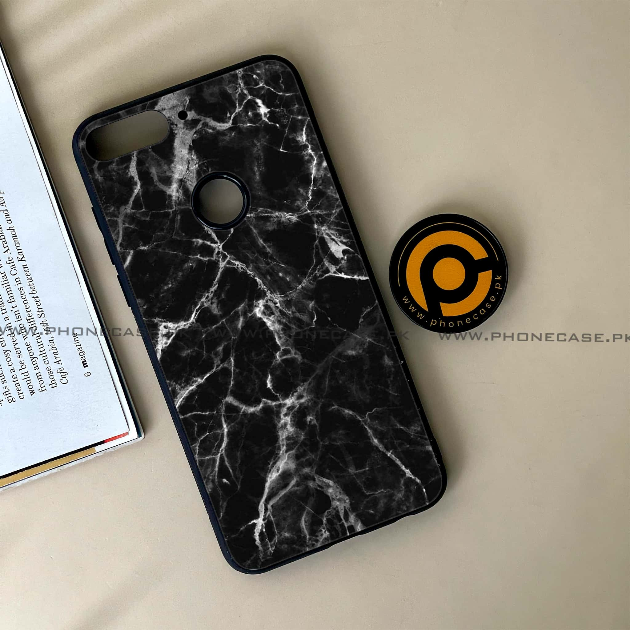 Huawei Y7 Prime (2018) - Black Marble Series - Premium Printed Glass soft Bumper shock Proof Case