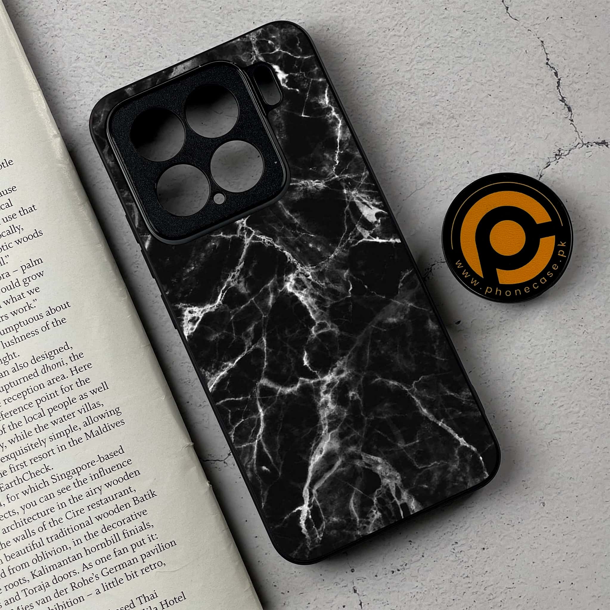 Xiaomi 15 - Black Marble Series  - Premium Metal Printed soft Bumper shock Proof Case