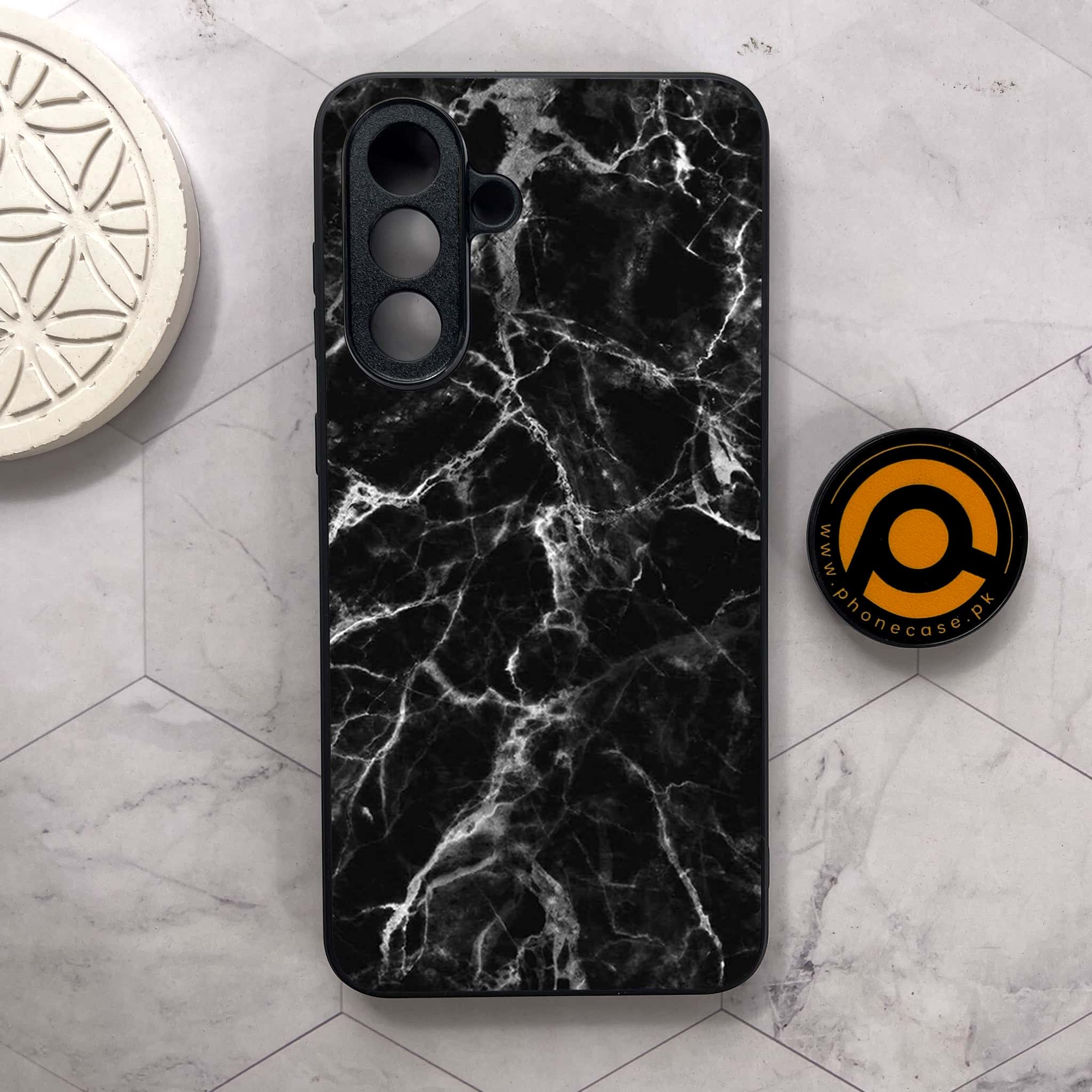 Samsung Galaxy A56 5G -  Black Marble Series - Premium Metal Printed soft Bumper shock Proof Case